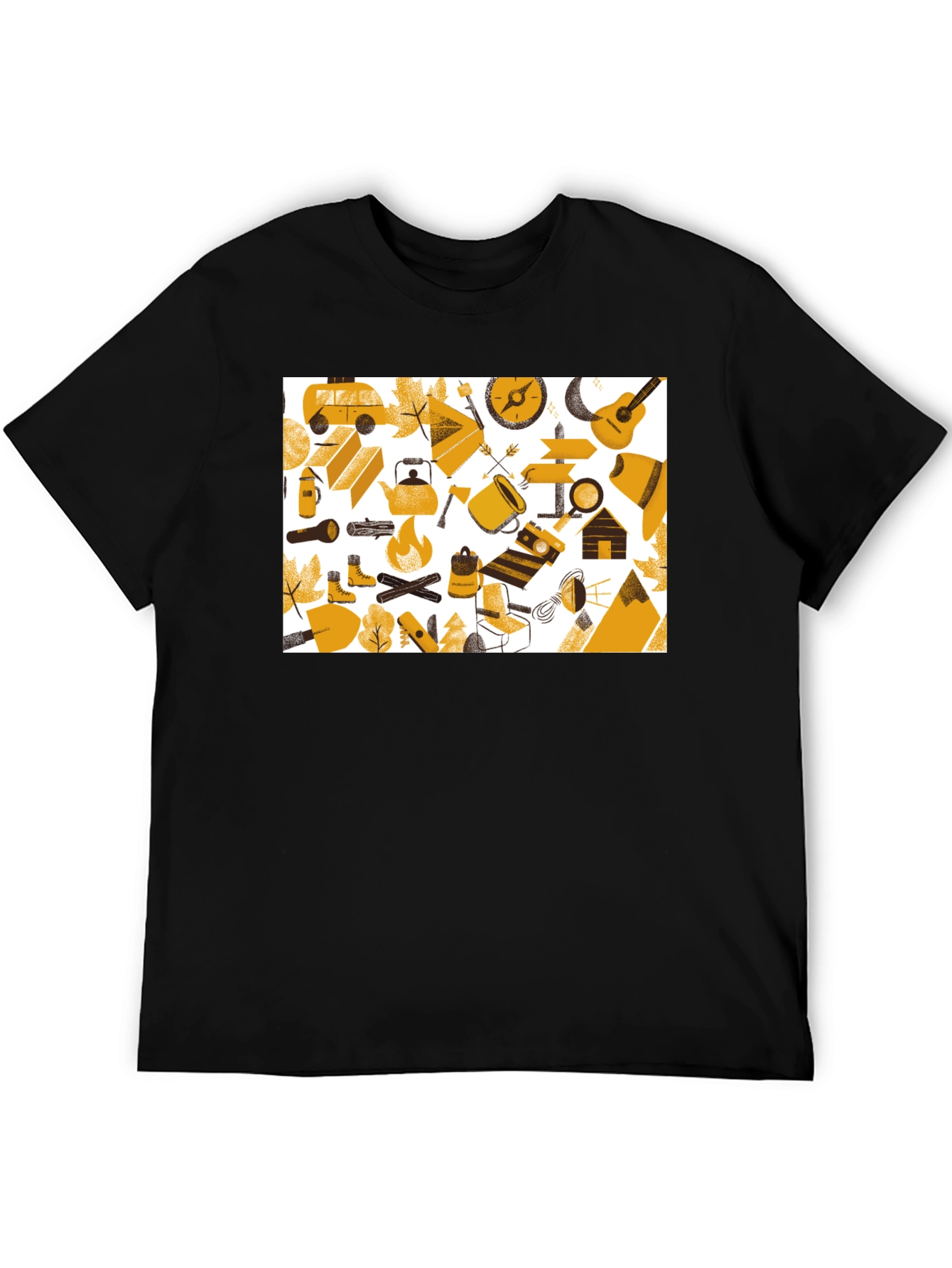 Camping Adventure Graphic Tee - Black Cotton Shirt