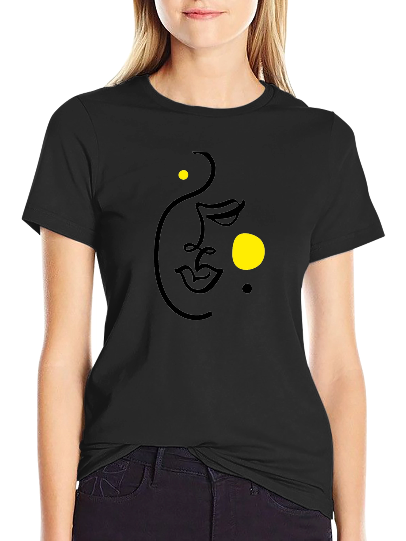 Abstract Face Black Graphic Tee