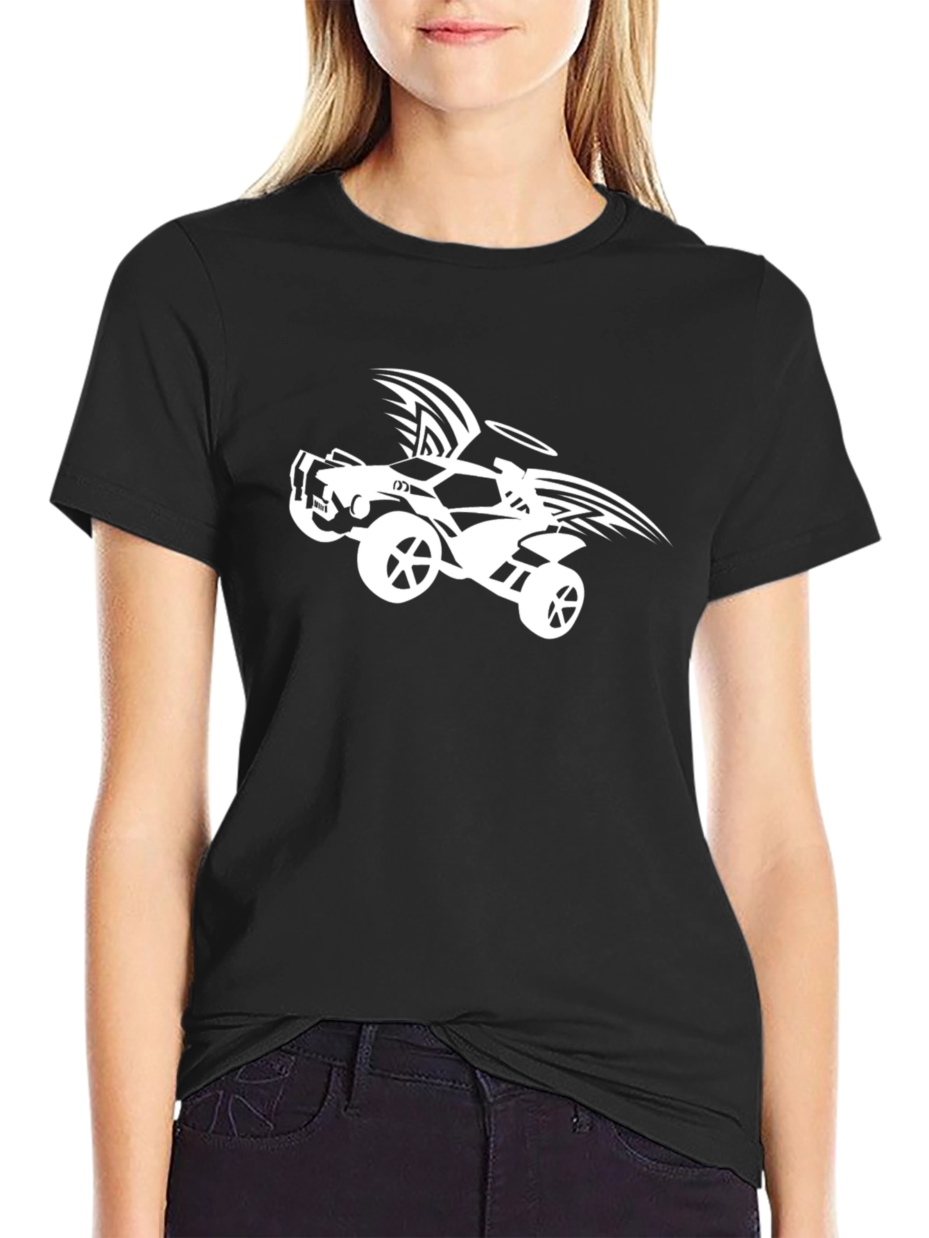 Black T-Shirt with Winged Car Graphic