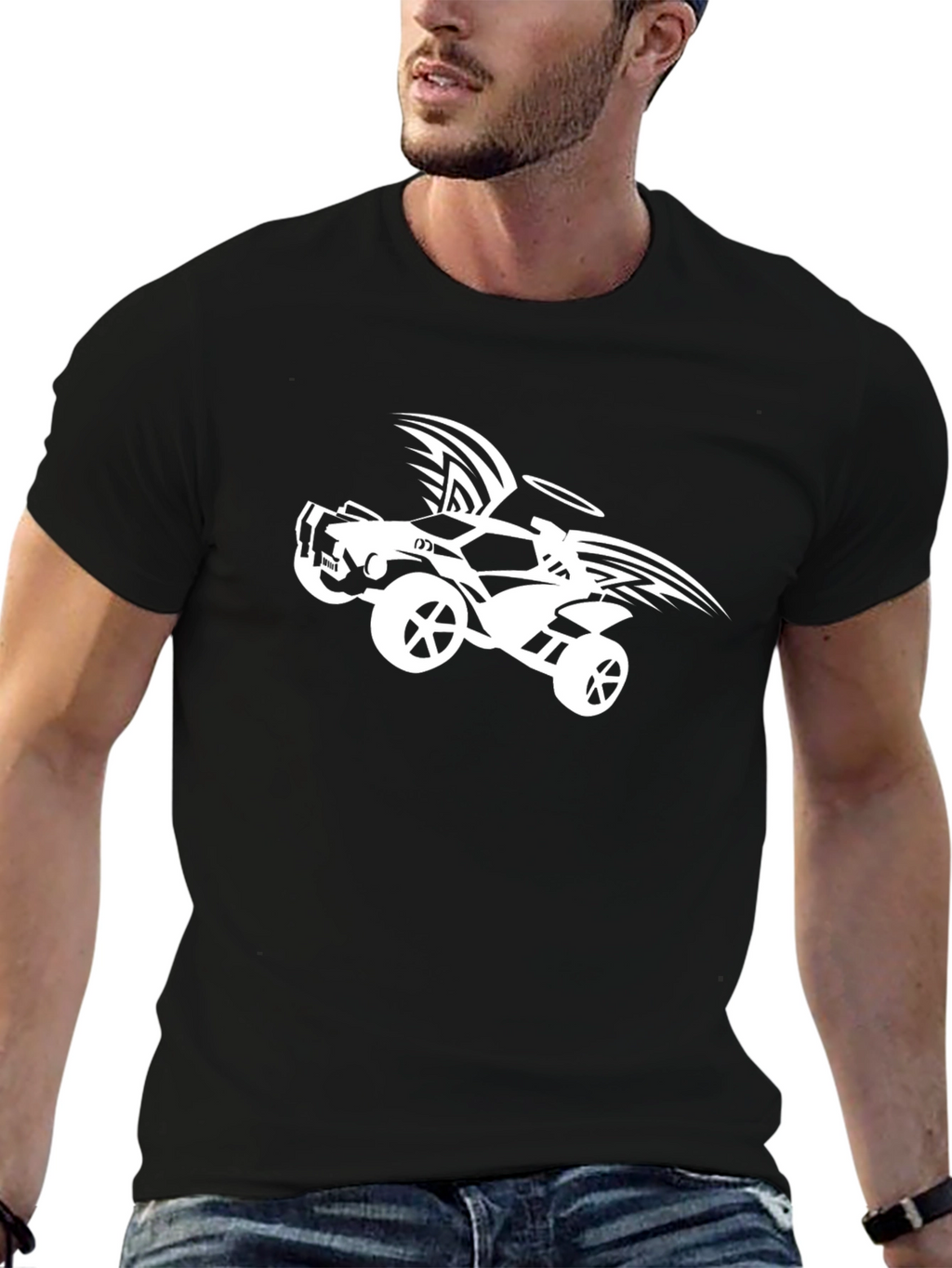 Black T-Shirt with Winged Car Graphic
