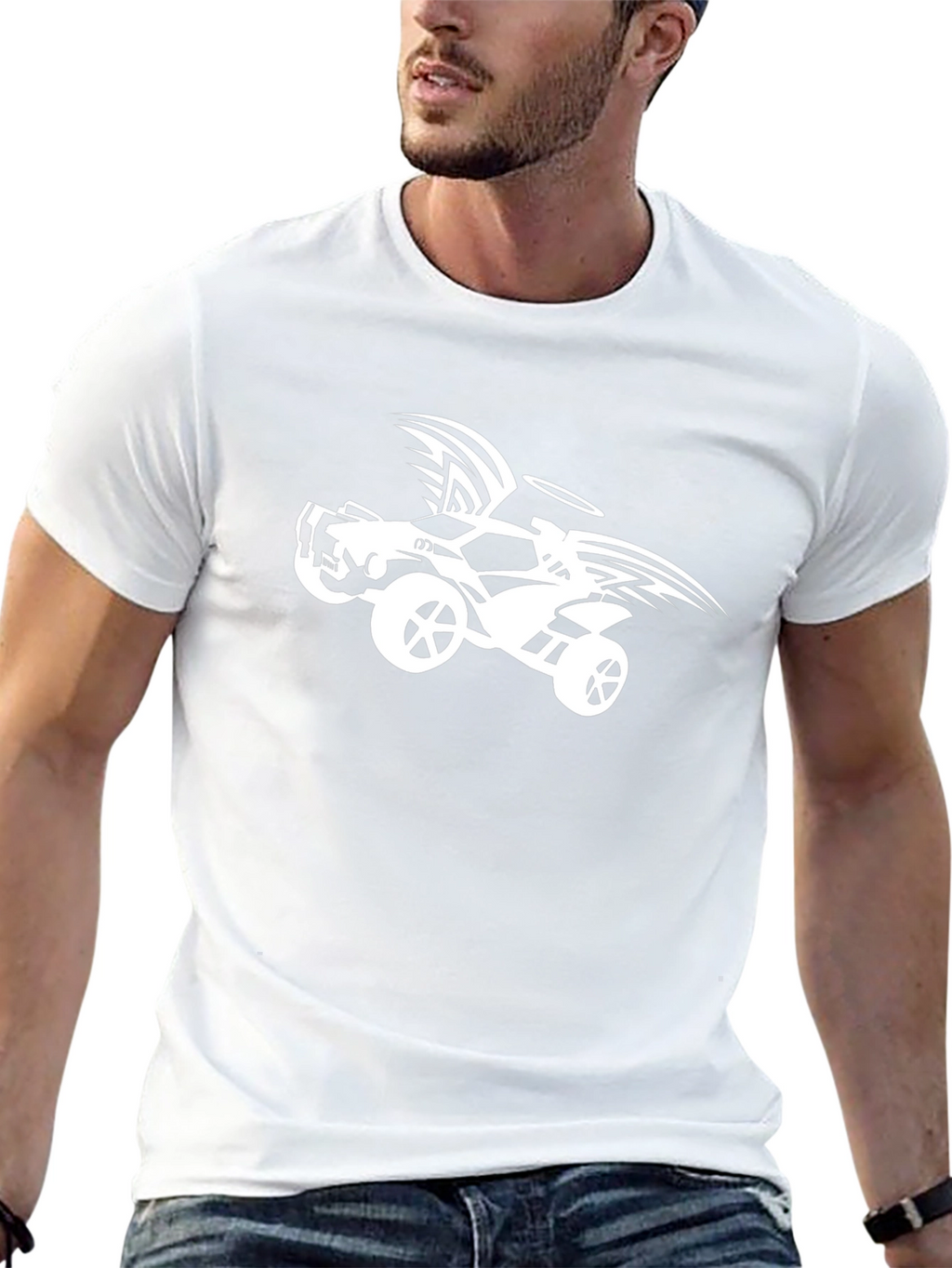 Black T-Shirt with Winged Car Graphic