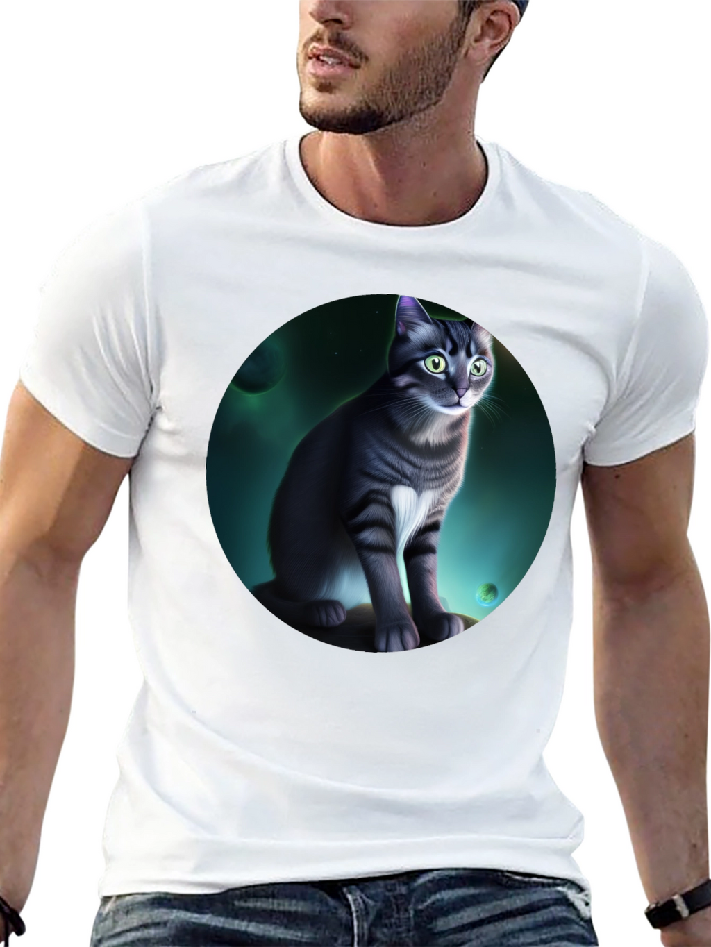 Cosmic Cat Graphic Black T-Shirt