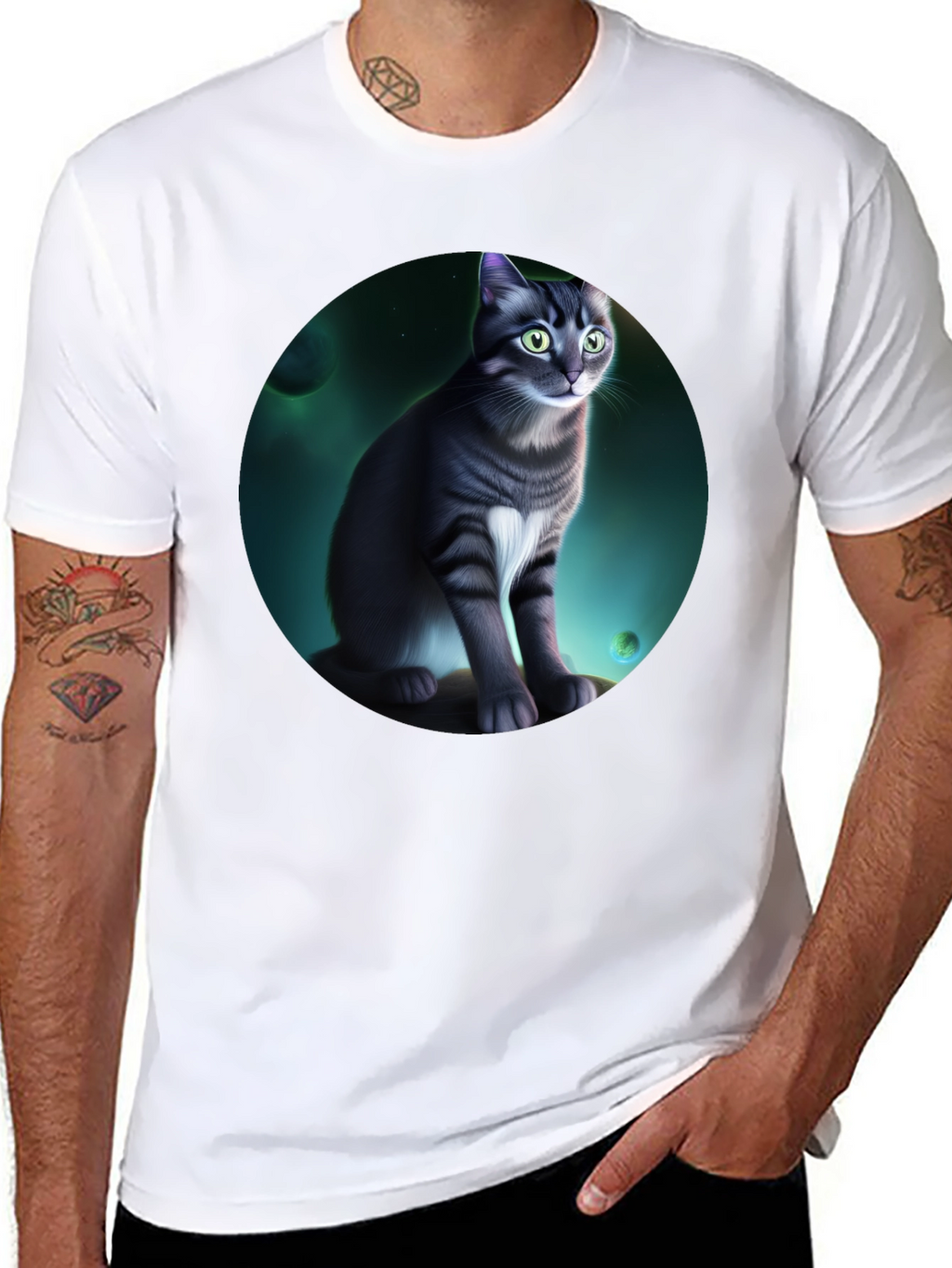 Cosmic Cat Graphic Black T-Shirt