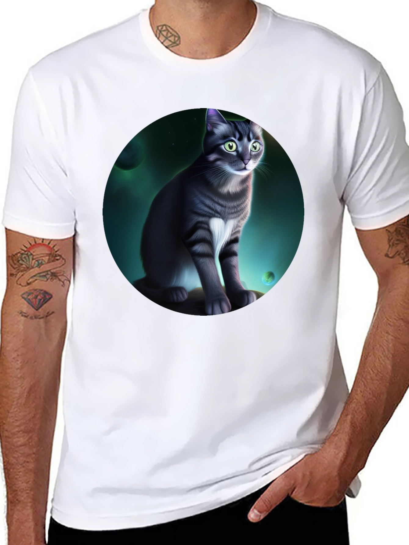 Cosmic Cat Graphic Black T-Shirt