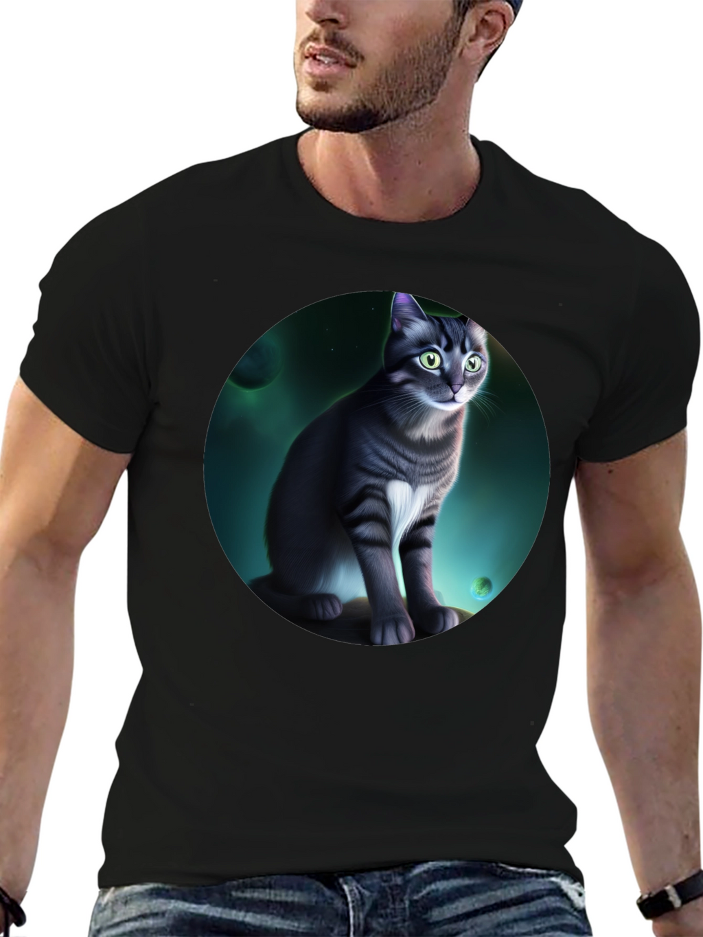 Cosmic Cat Graphic Black T-Shirt