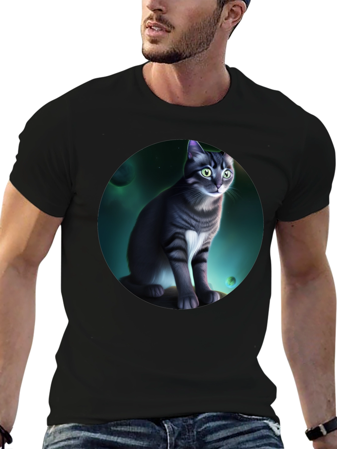 Cosmic Cat Graphic Black T-Shirt
