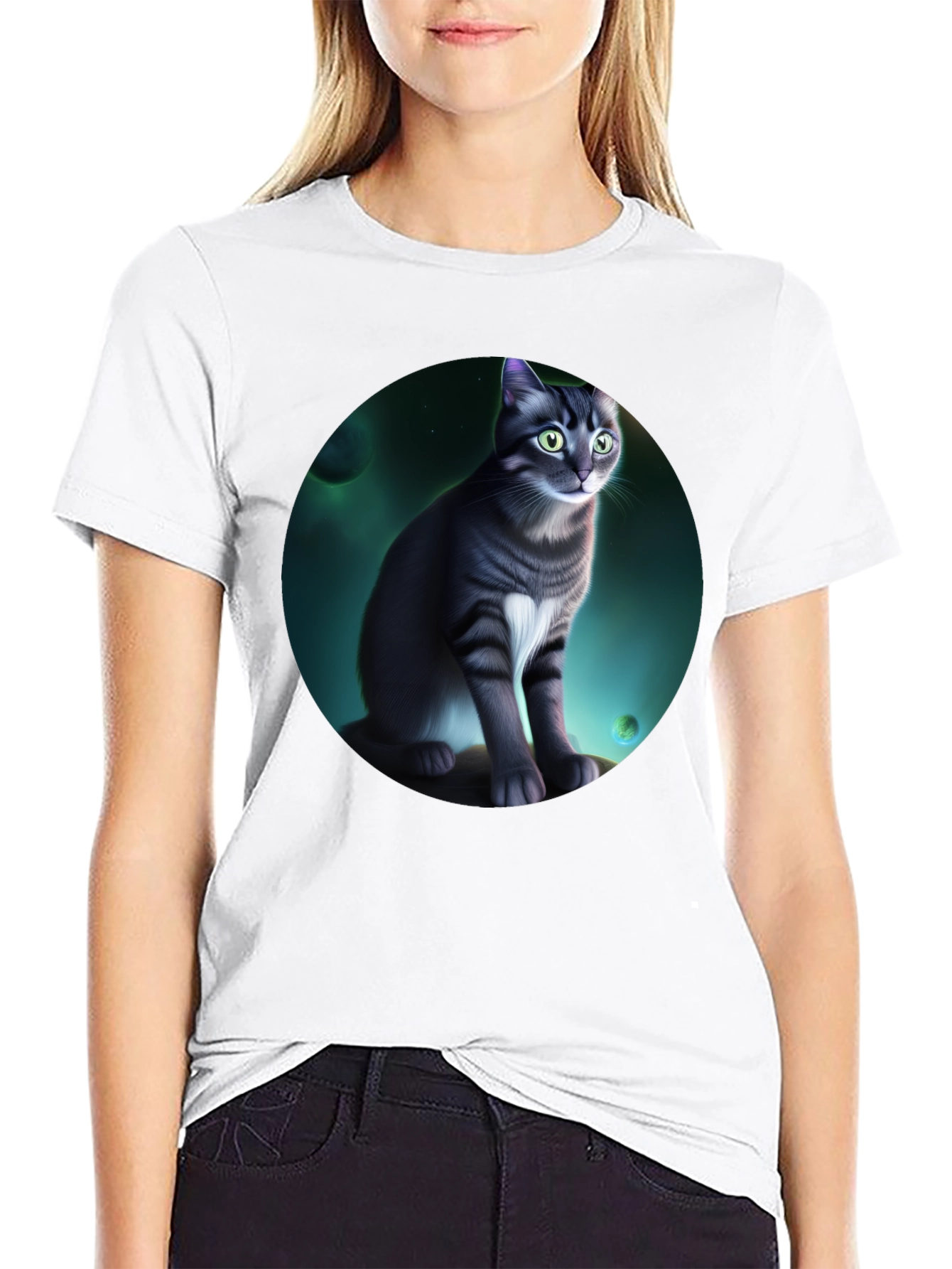 Cosmic Cat Graphic Black T-Shirt