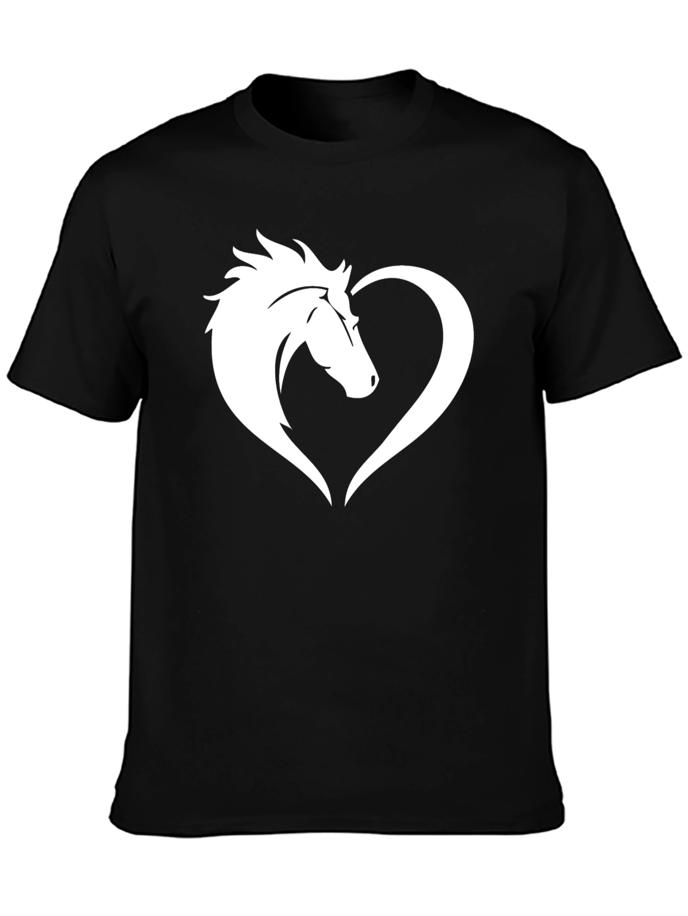 Horse Love Heart Graphic Tee - Black Cotton T-Shirt