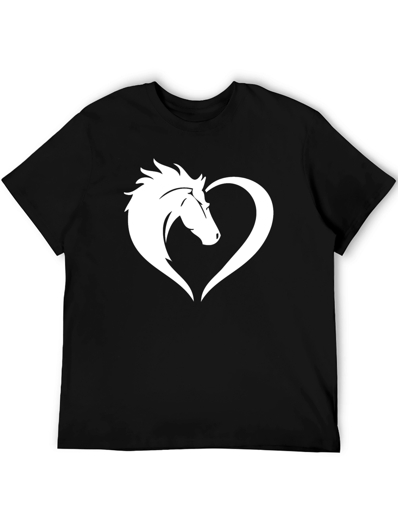 Horse Love Heart Graphic Tee - Black Cotton T-Shirt