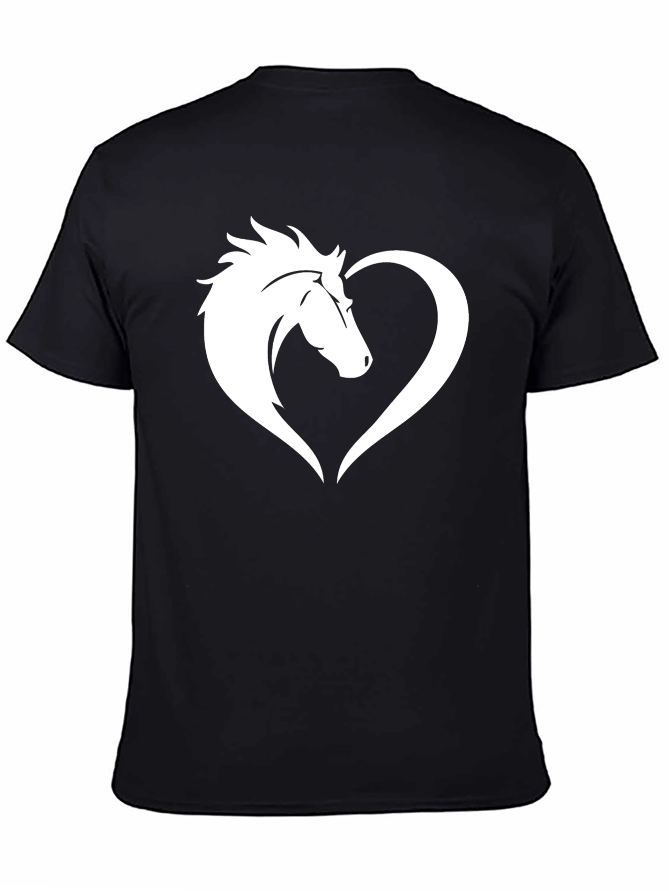 Horse Love Heart Graphic Tee - Black Cotton T-Shirt