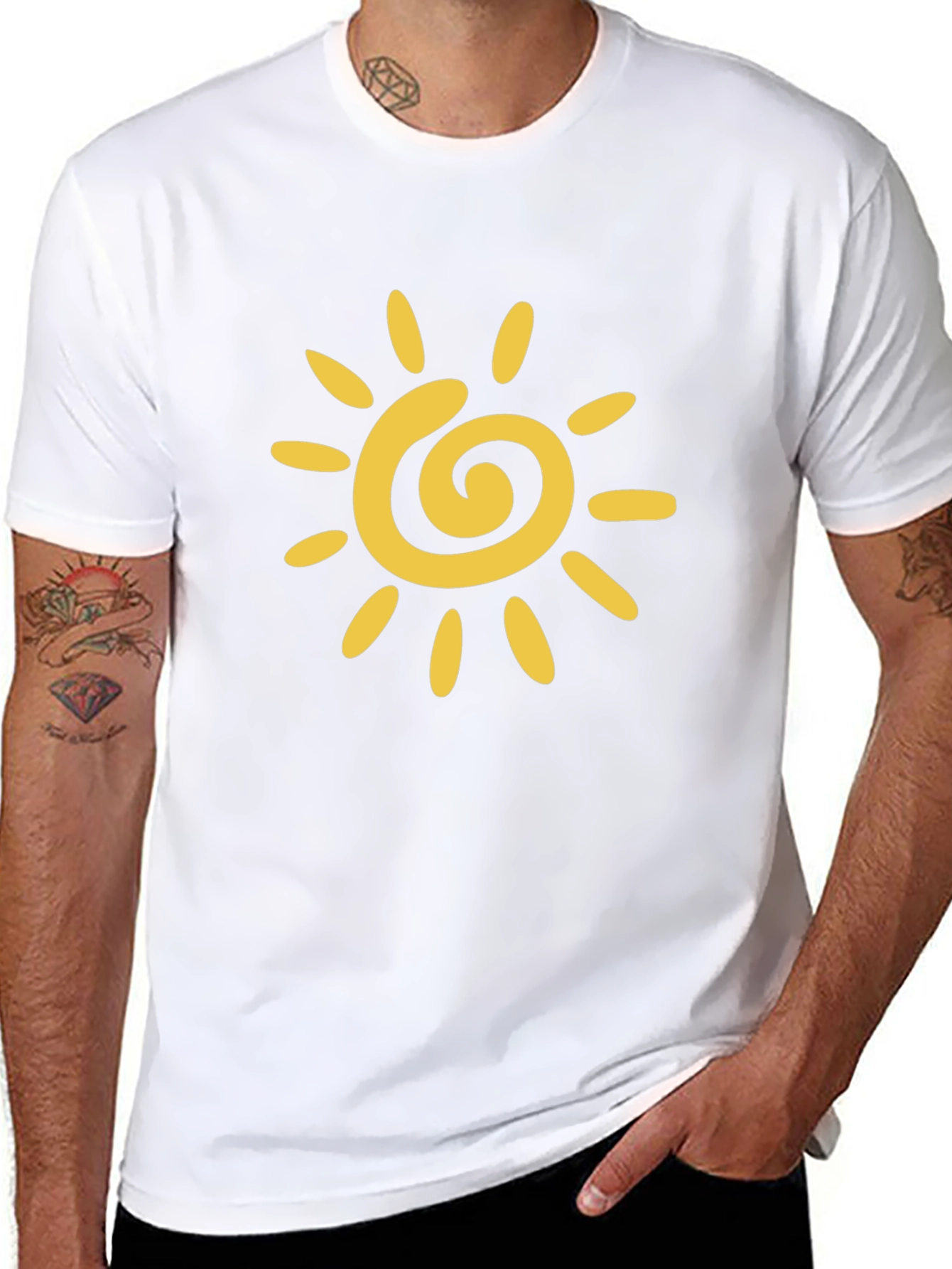 Black T-Shirt with Yellow Sun Graphic