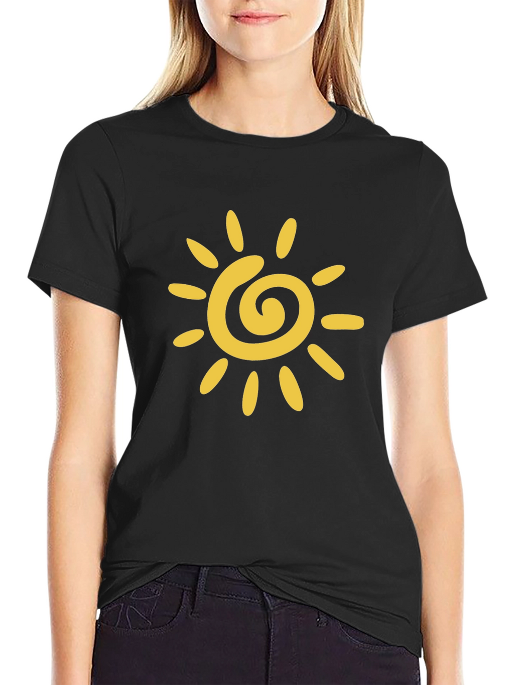 Black T-Shirt with Yellow Sun Graphic