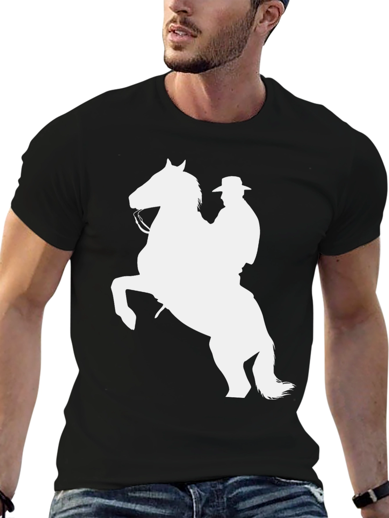 Cowboy Horse Graphic Tee - Black Cotton Shirt