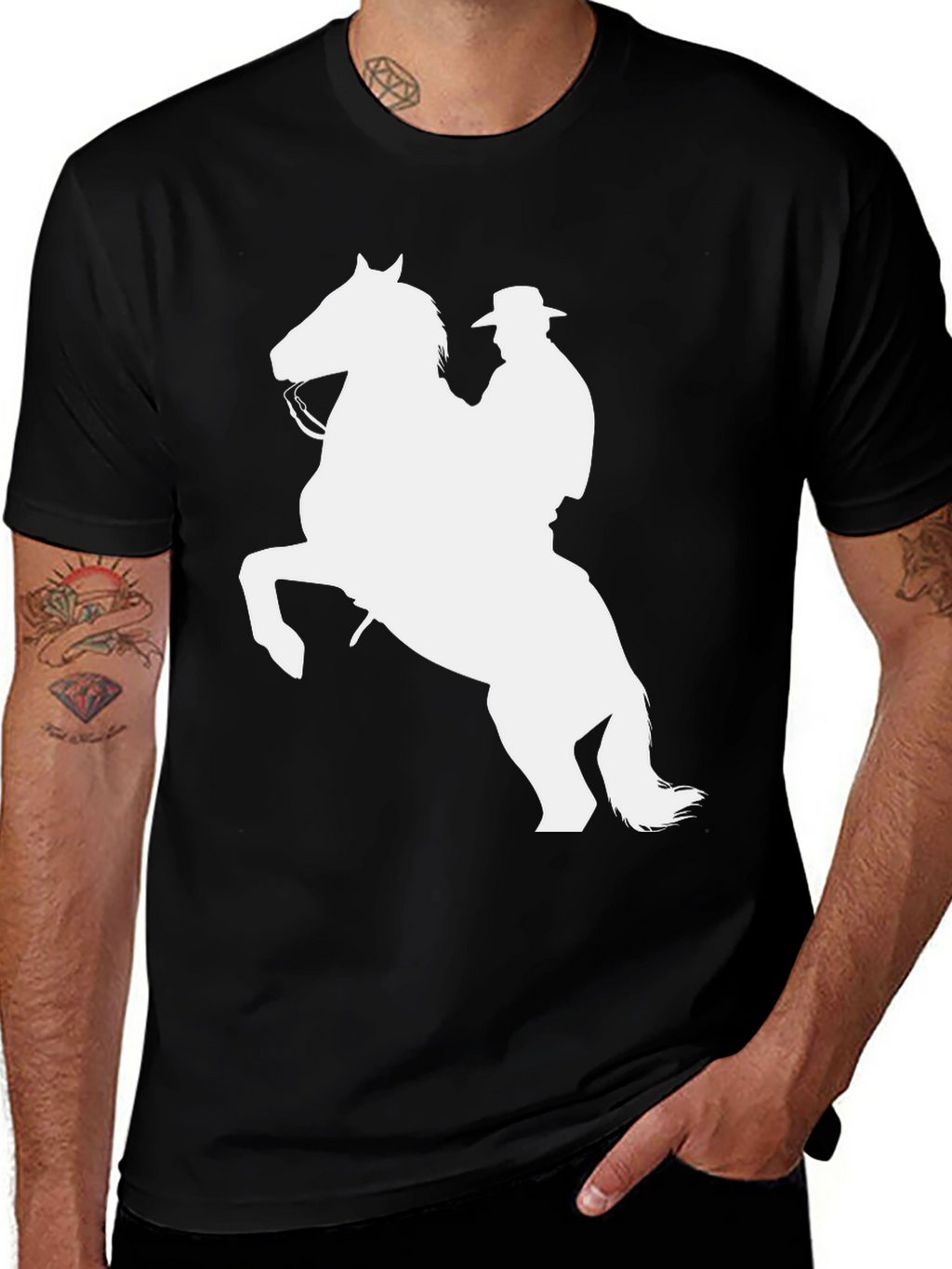 Cowboy Horse Graphic Tee - Black Cotton Shirt