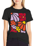 Modern Floral Print Black T-Shirt