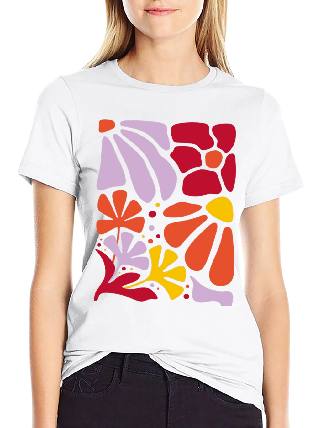 Modern Floral Print Black T-Shirt