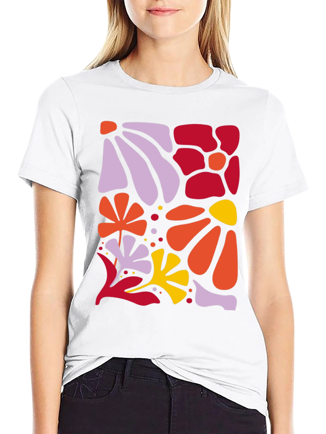 Modern Floral Print Black T-Shirt