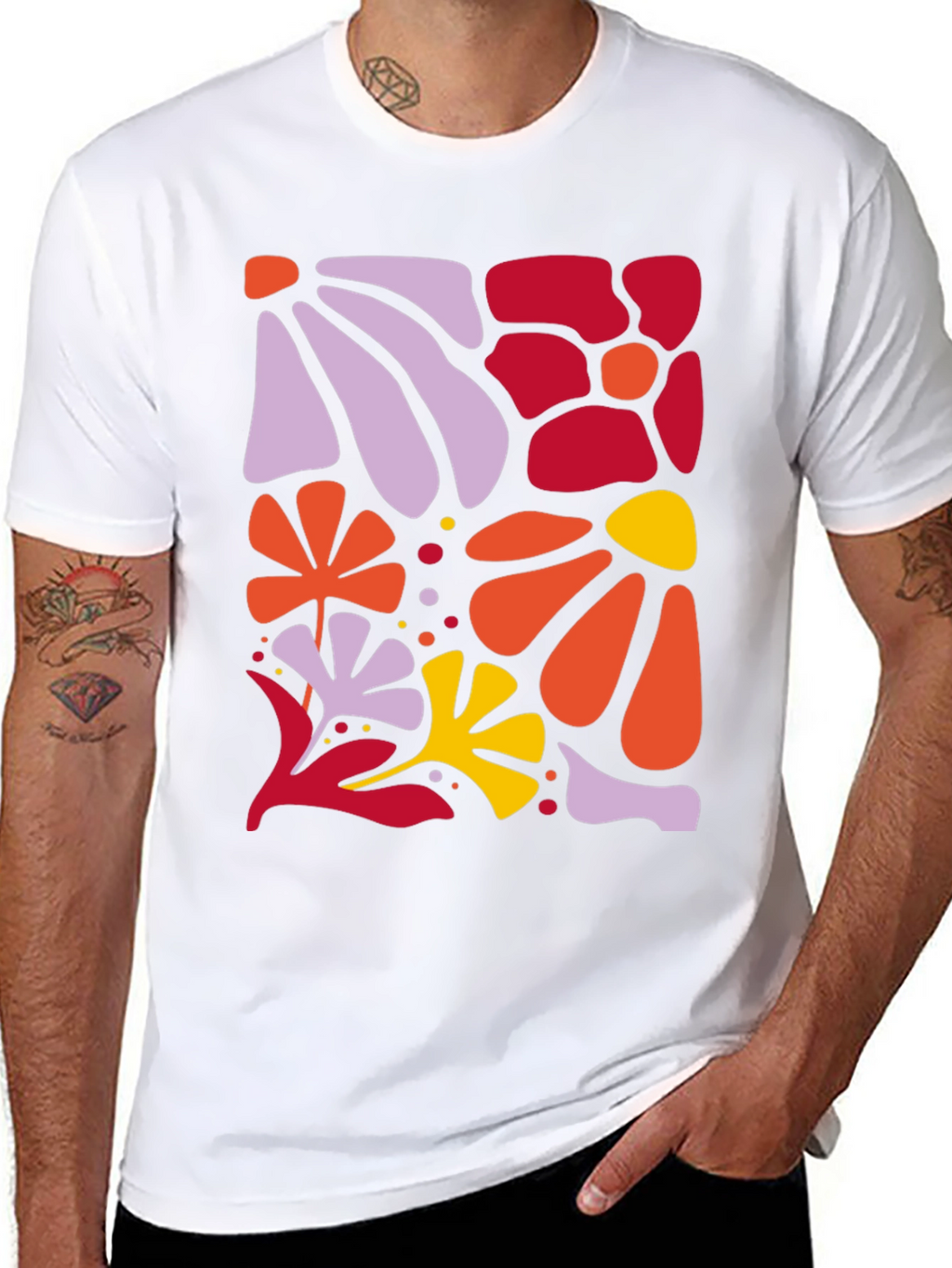 Modern Floral Print Black T-Shirt