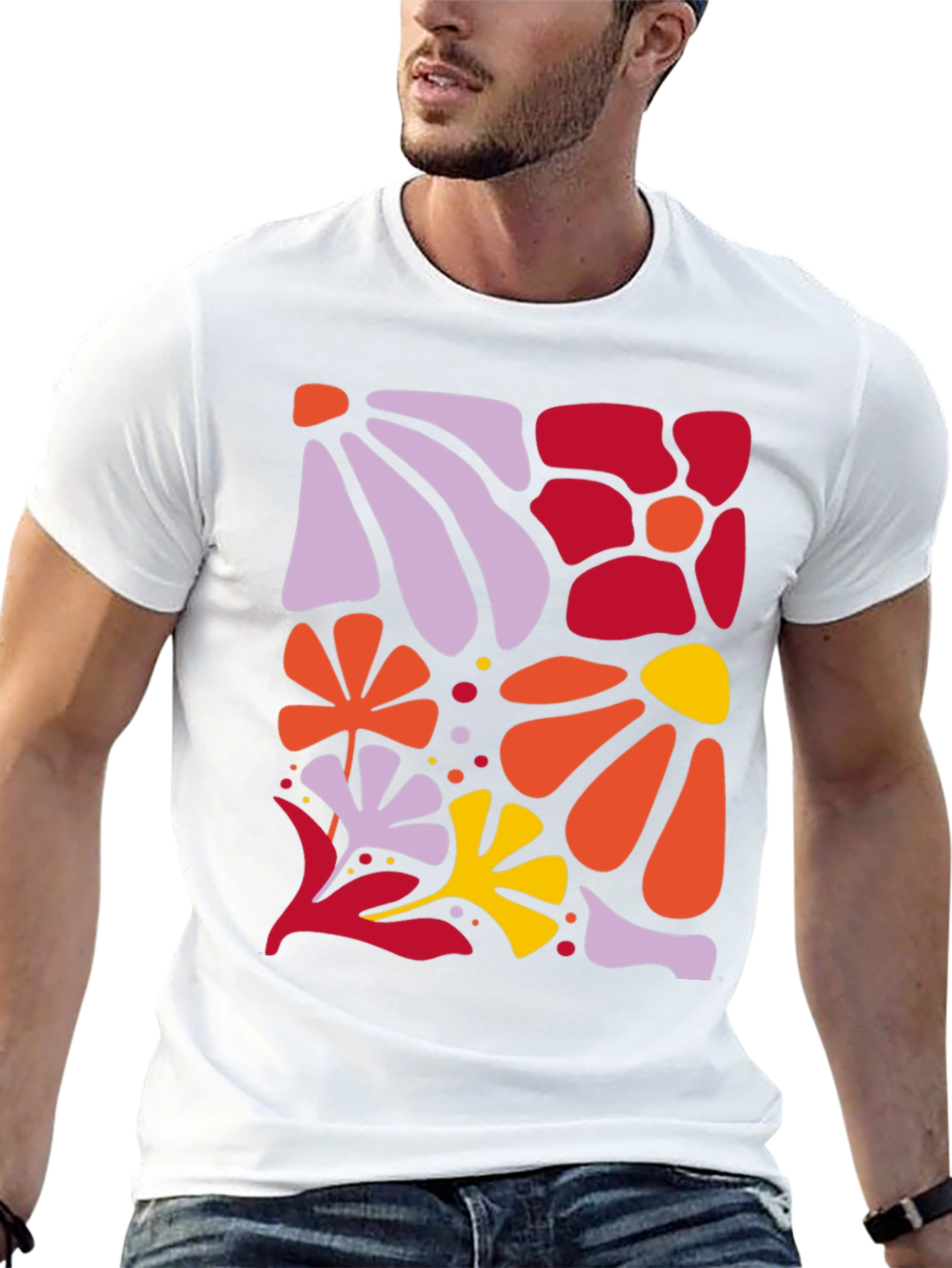 Modern Floral Print Black T-Shirt