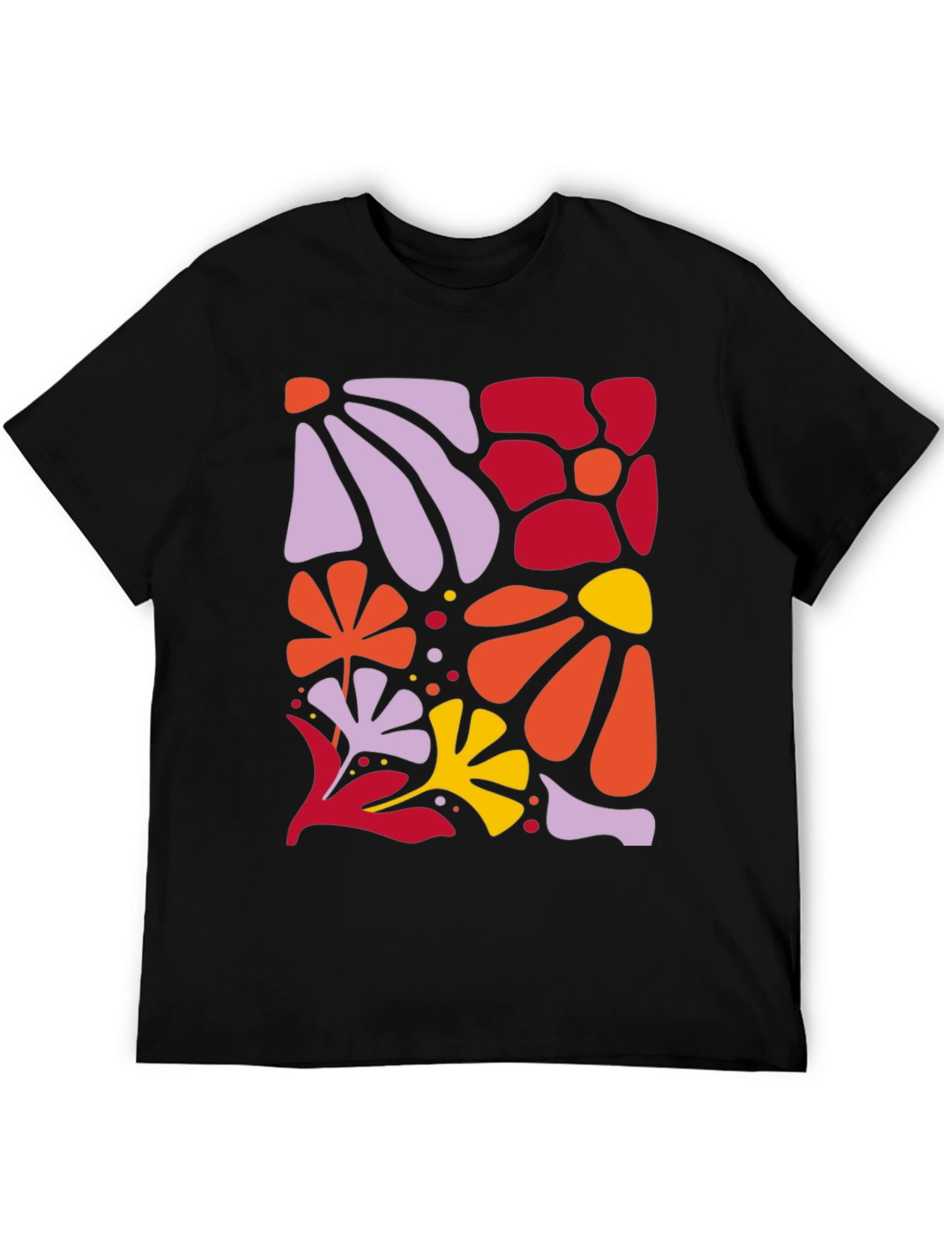 Modern Floral Print Black T-Shirt