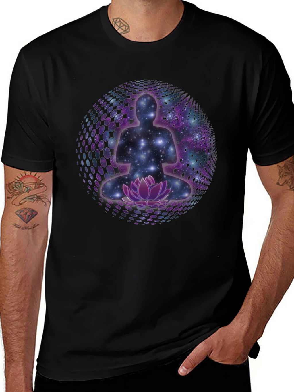 Meditative Galaxy T-Shirt: Cosmic Lotus Design
