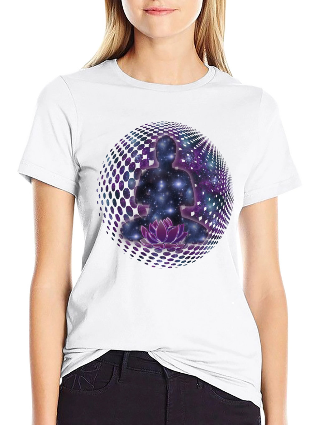 Meditative Galaxy T-Shirt: Cosmic Lotus Design