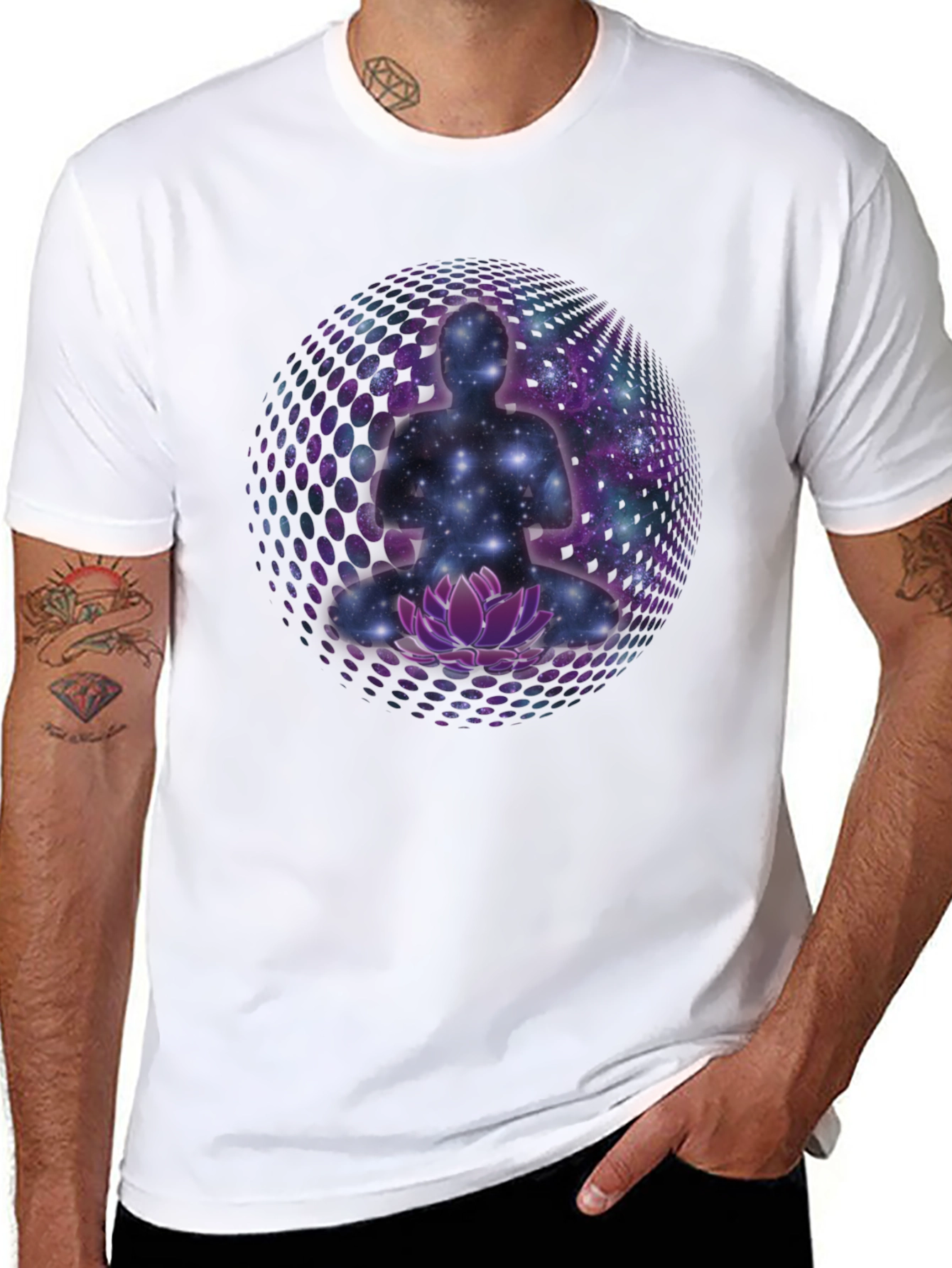 Meditative Galaxy T-Shirt: Cosmic Lotus Design
