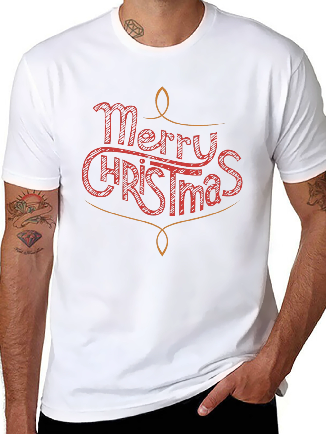 Merry Christmas Graphic Print Crew Neck T-Shirt