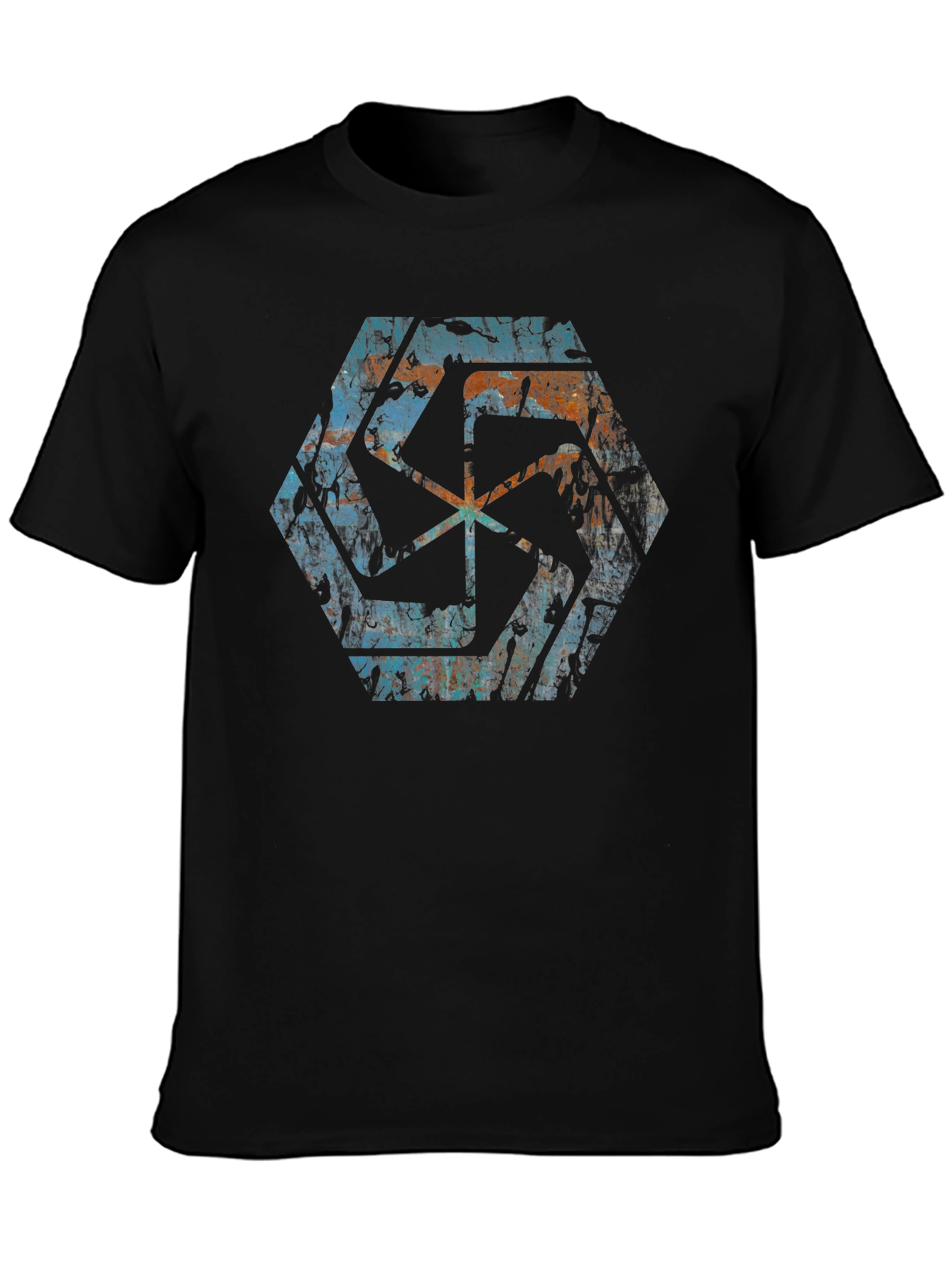 Geometric Graphic Print Mens Black T-Shirt