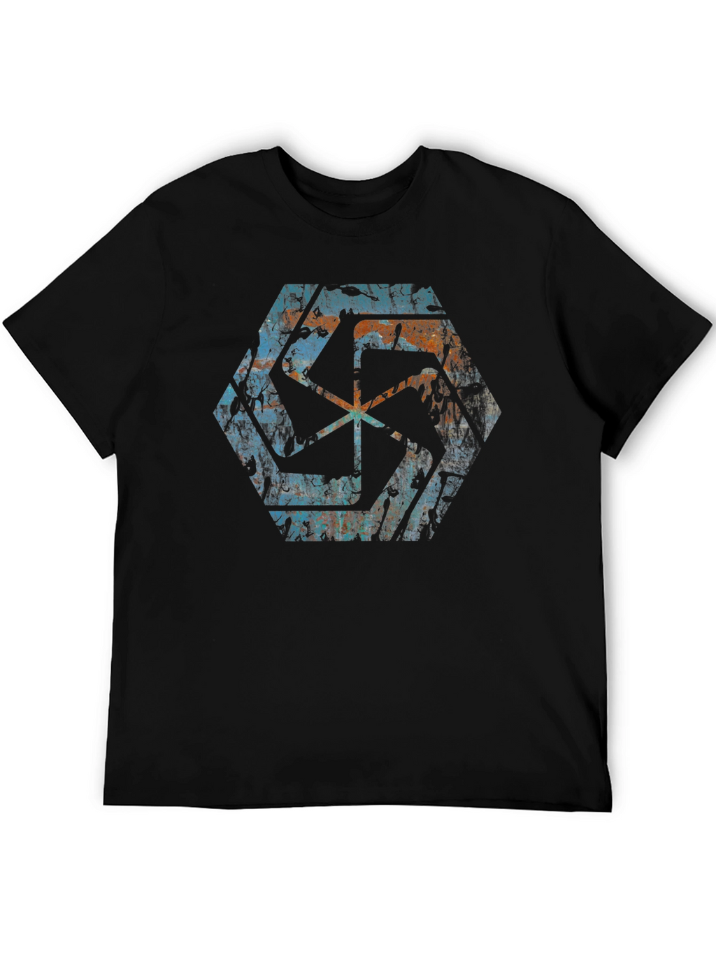 Geometric Graphic Print Mens Black T-Shirt