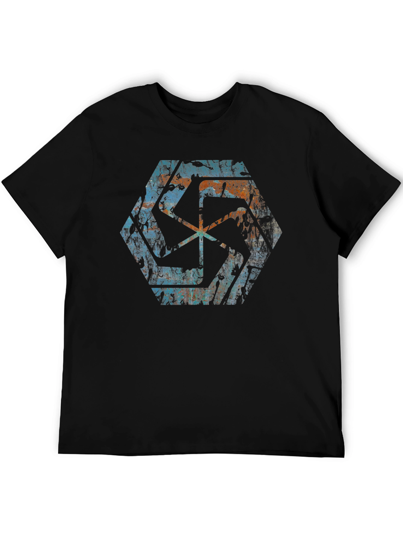 Geometric Graphic Print Mens Black T-Shirt