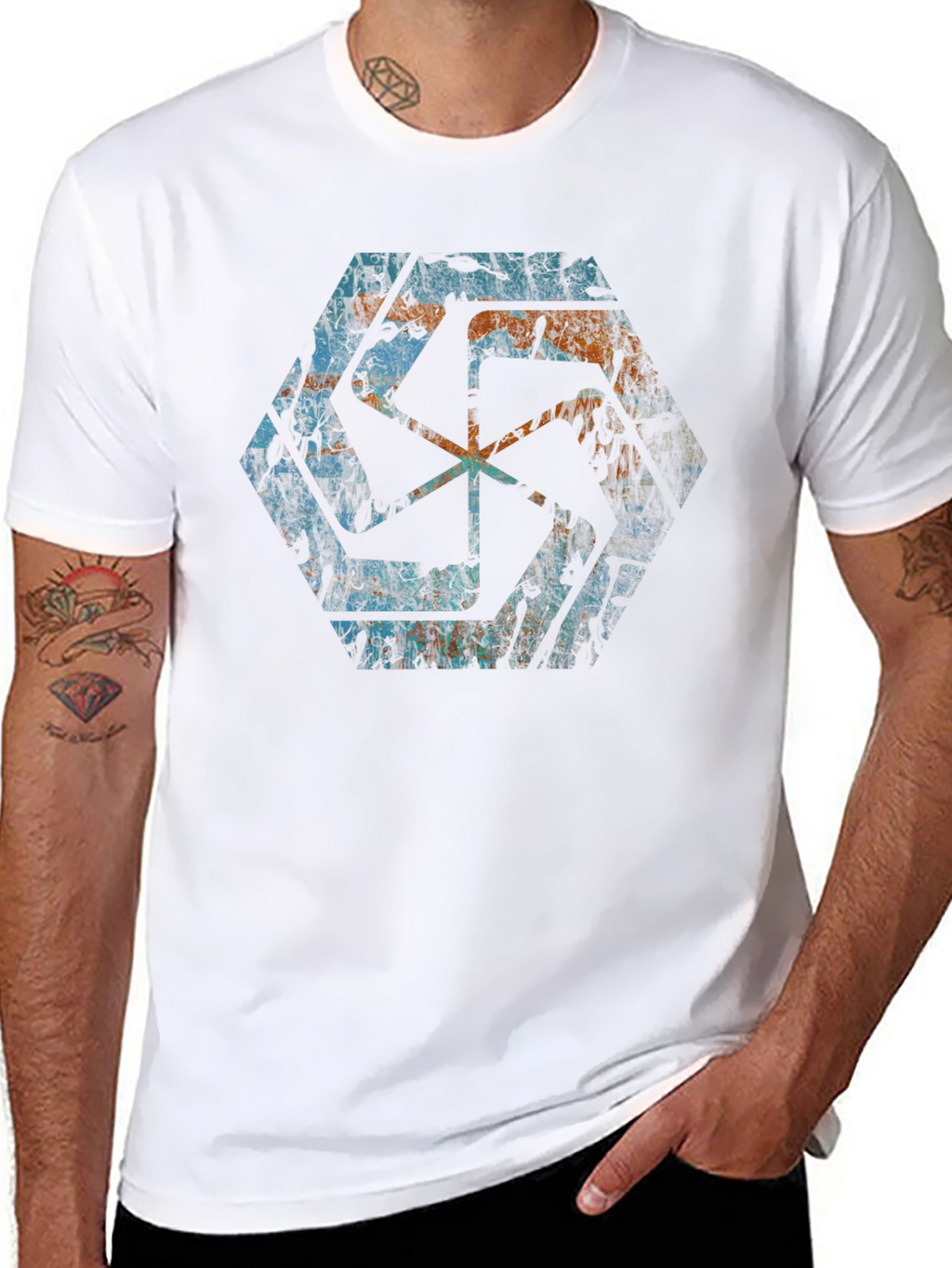 Geometric Graphic Print Mens Black T-Shirt