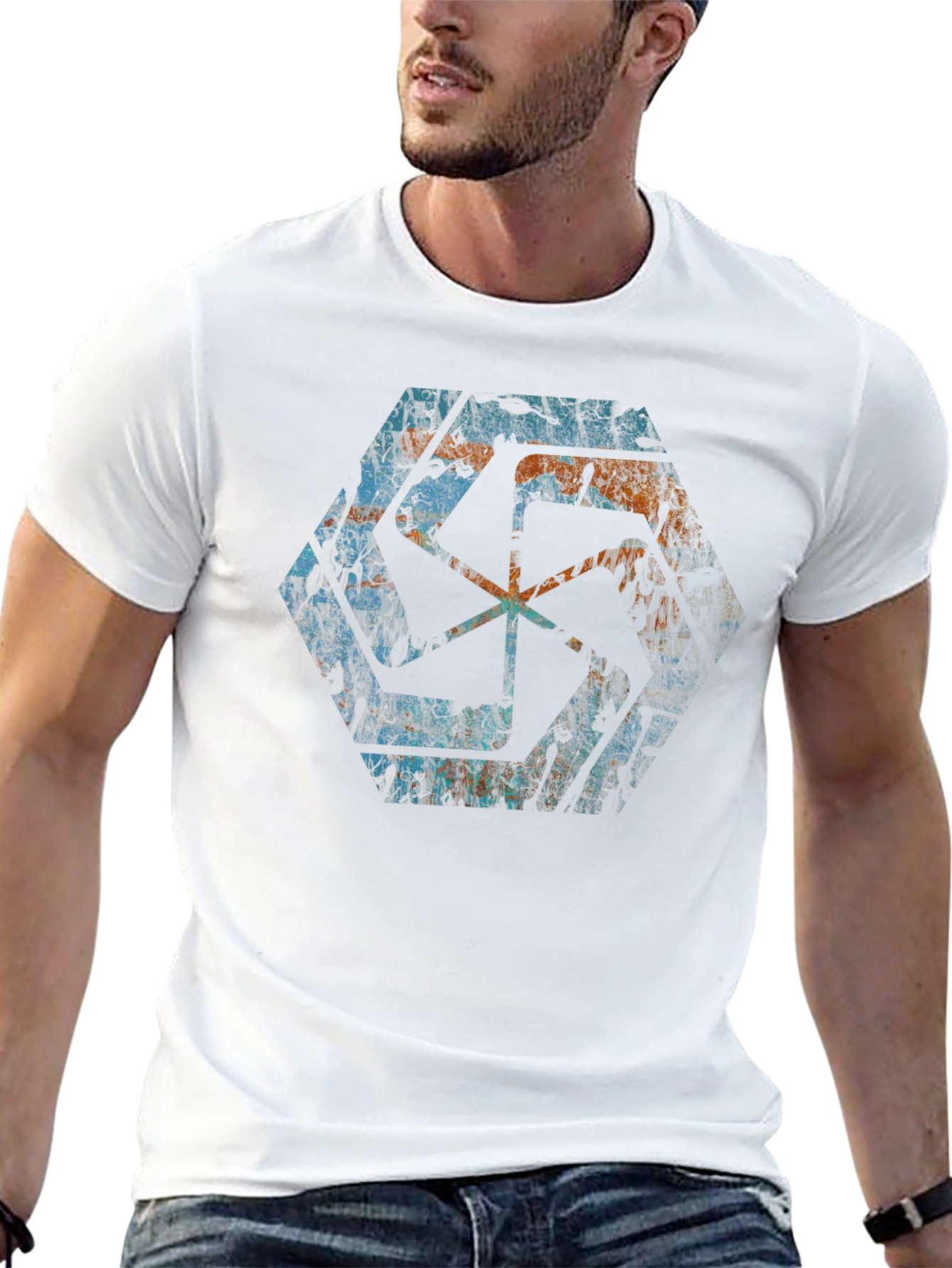 Geometric Graphic Print Mens Black T-Shirt
