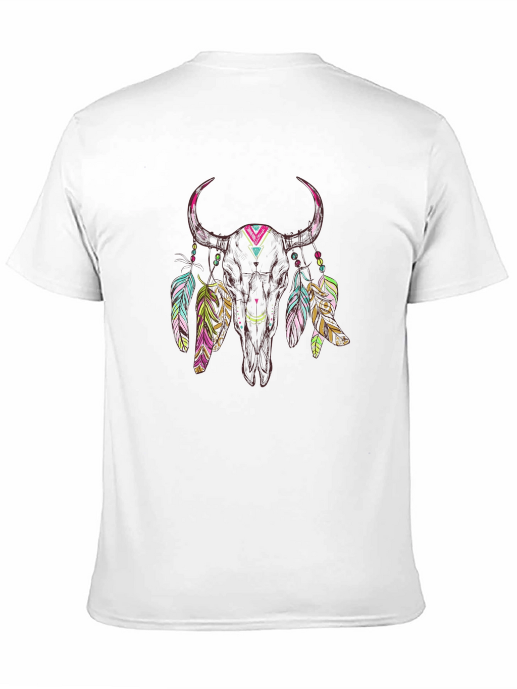 Bull Skull Feather Graphic Tee - Black