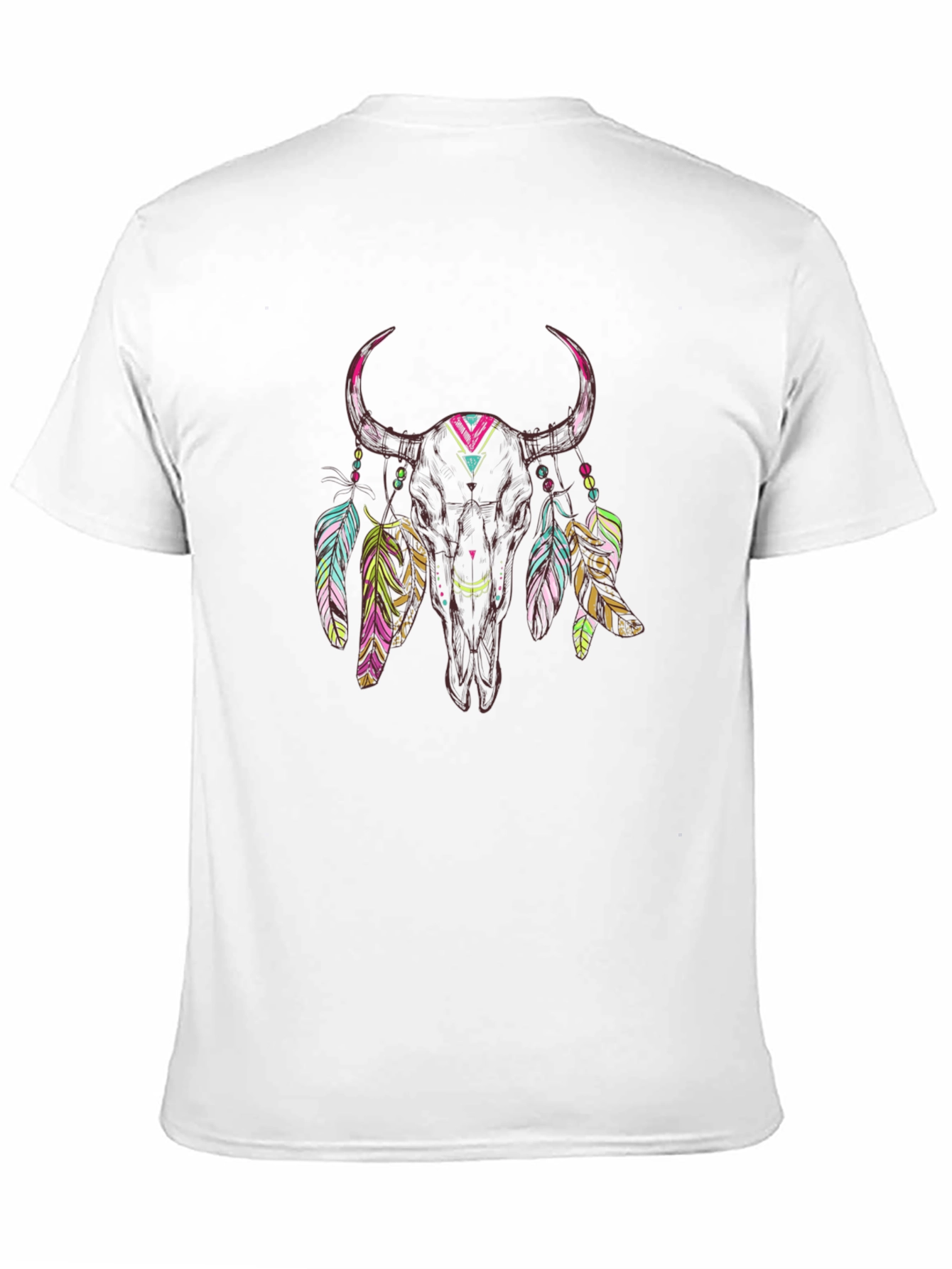 Bull Skull Feather Graphic Tee - Black