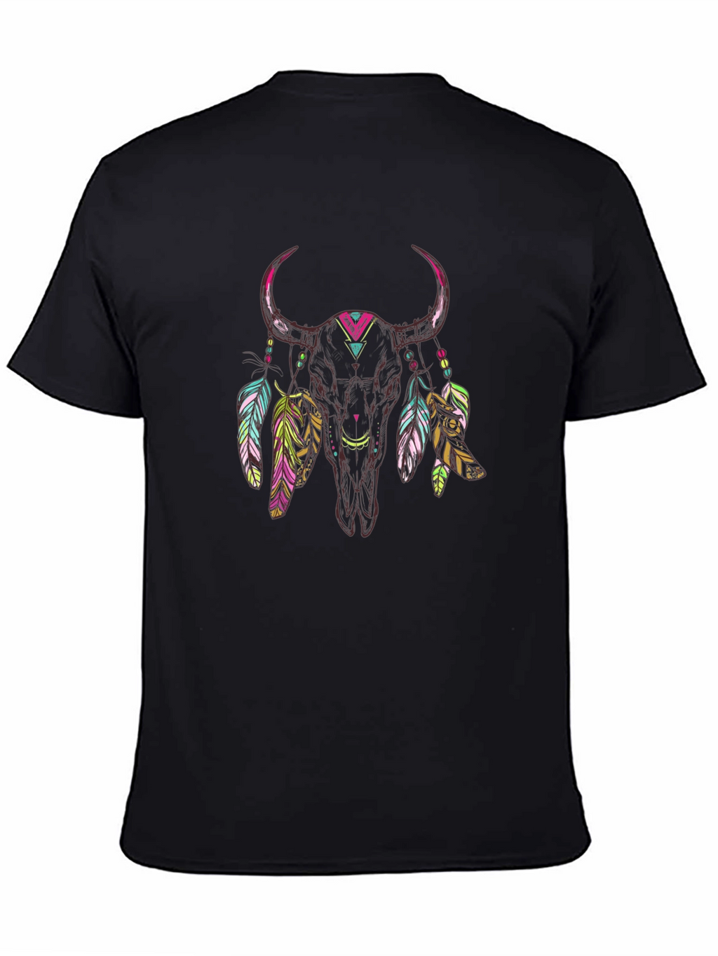 Bull Skull Feather Graphic Tee - Black
