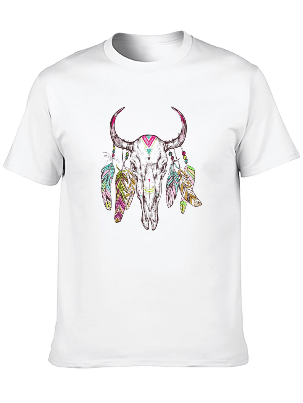 Bull Skull Feather Graphic Tee - Black