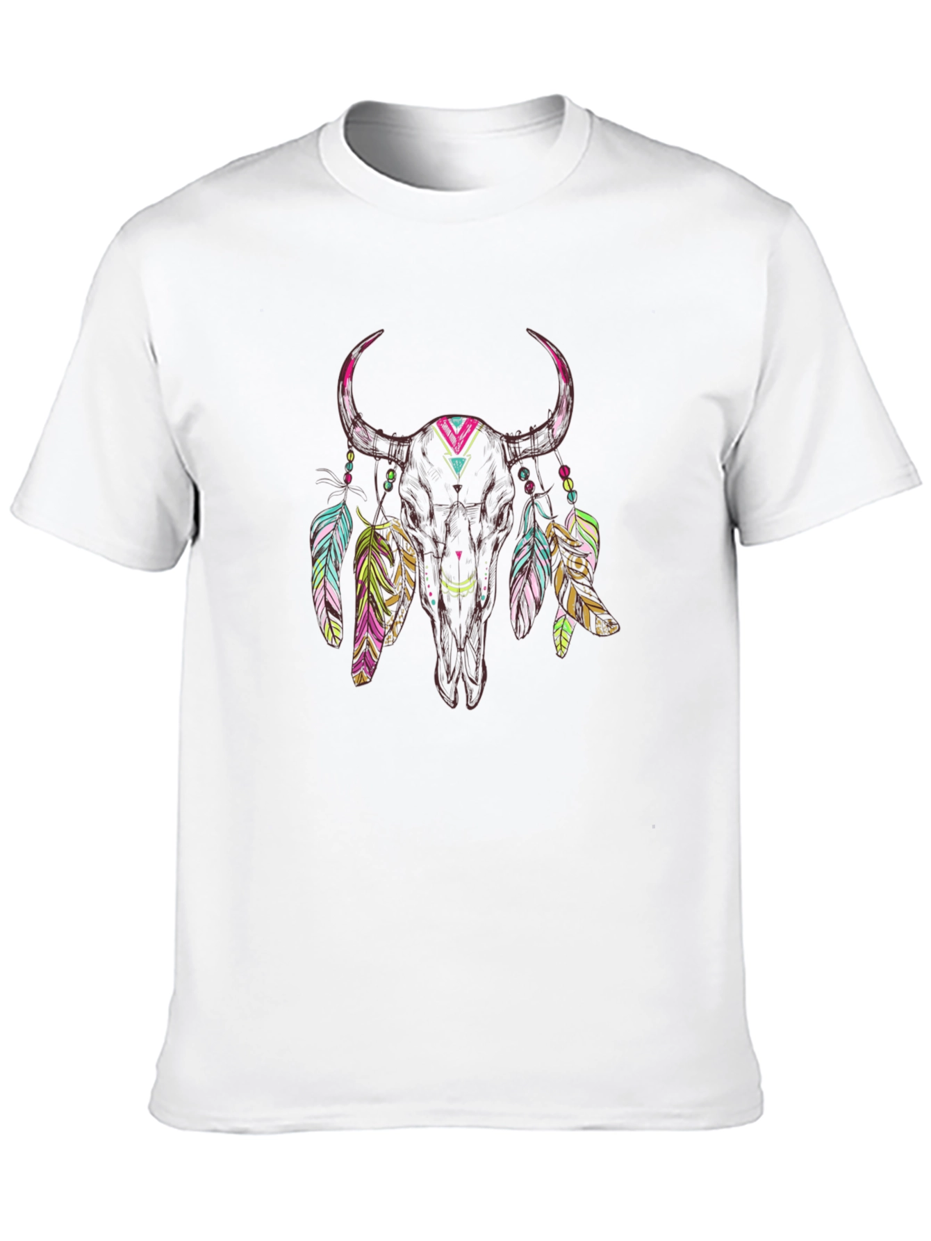 Bull Skull Feather Graphic Tee - Black