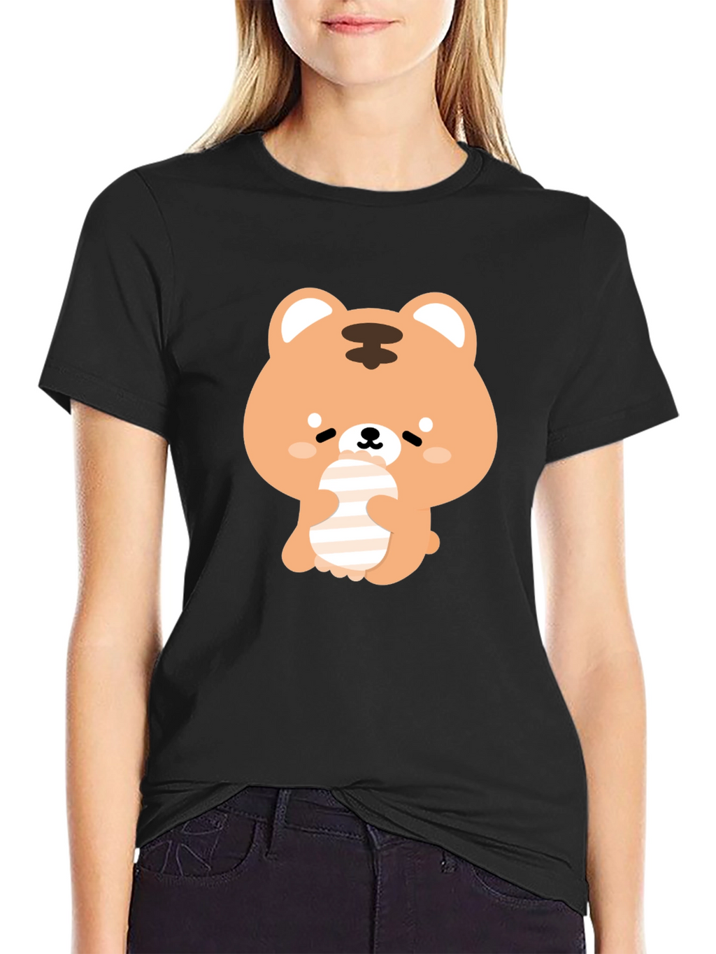 Cute Bear Graphic Black T-Shirt