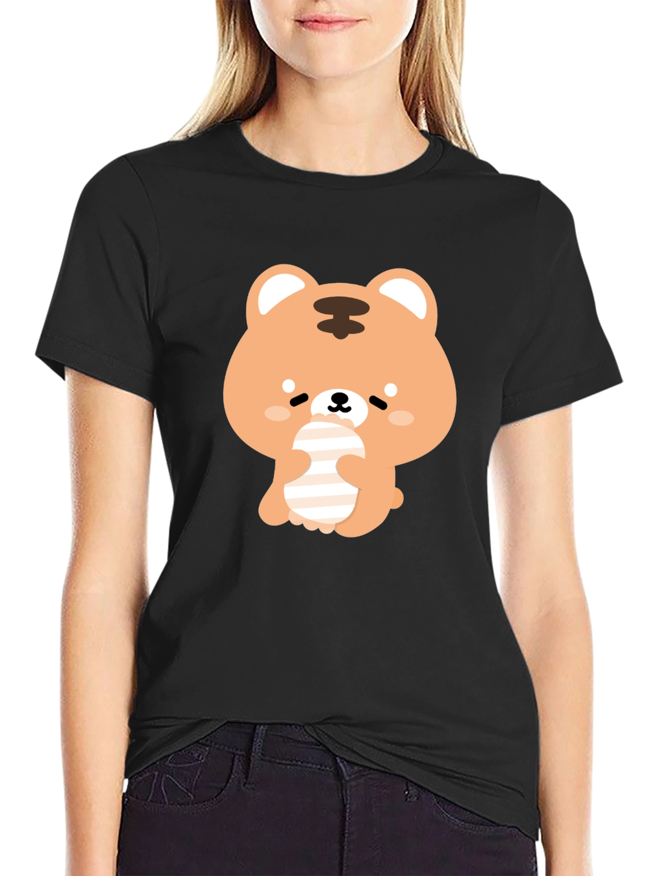 Cute Bear Graphic Black T-Shirt