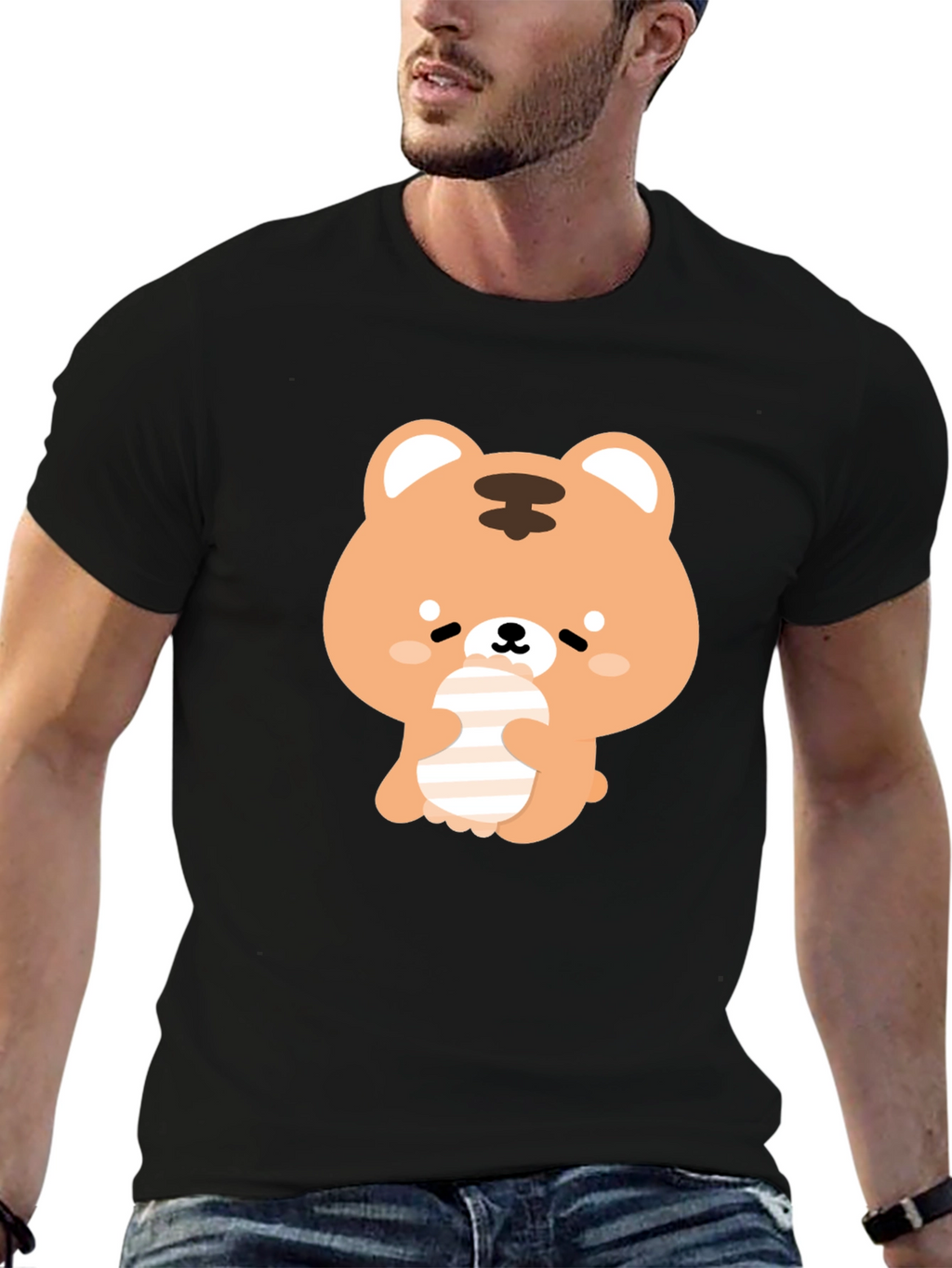 Cute Bear Graphic Black T-Shirt