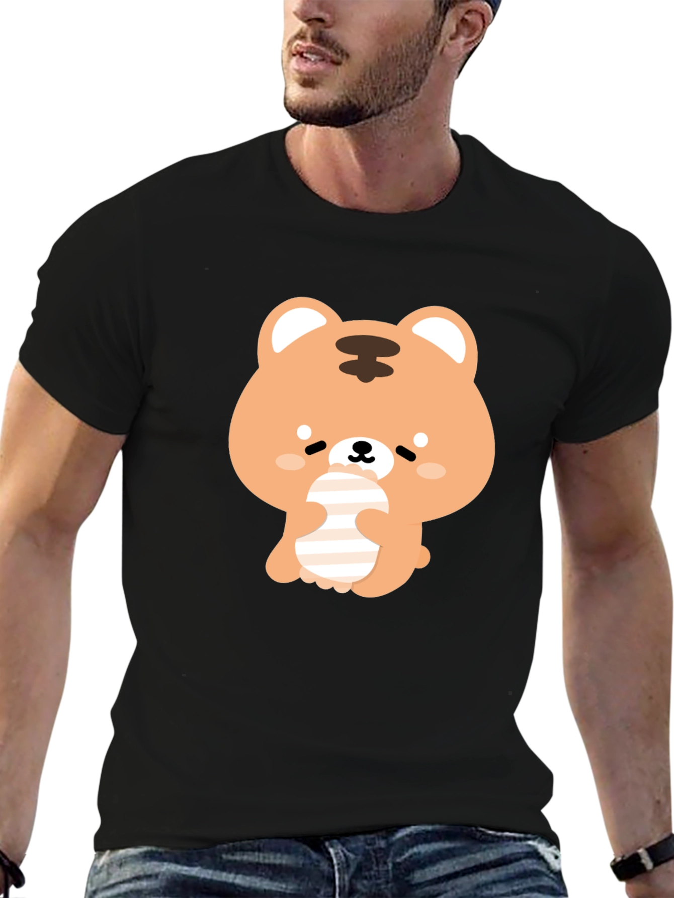 Cute Bear Graphic Black T-Shirt