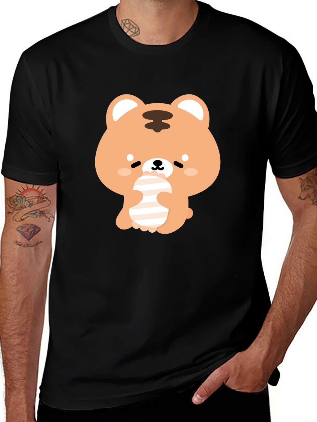 Cute Bear Graphic Black T-Shirt