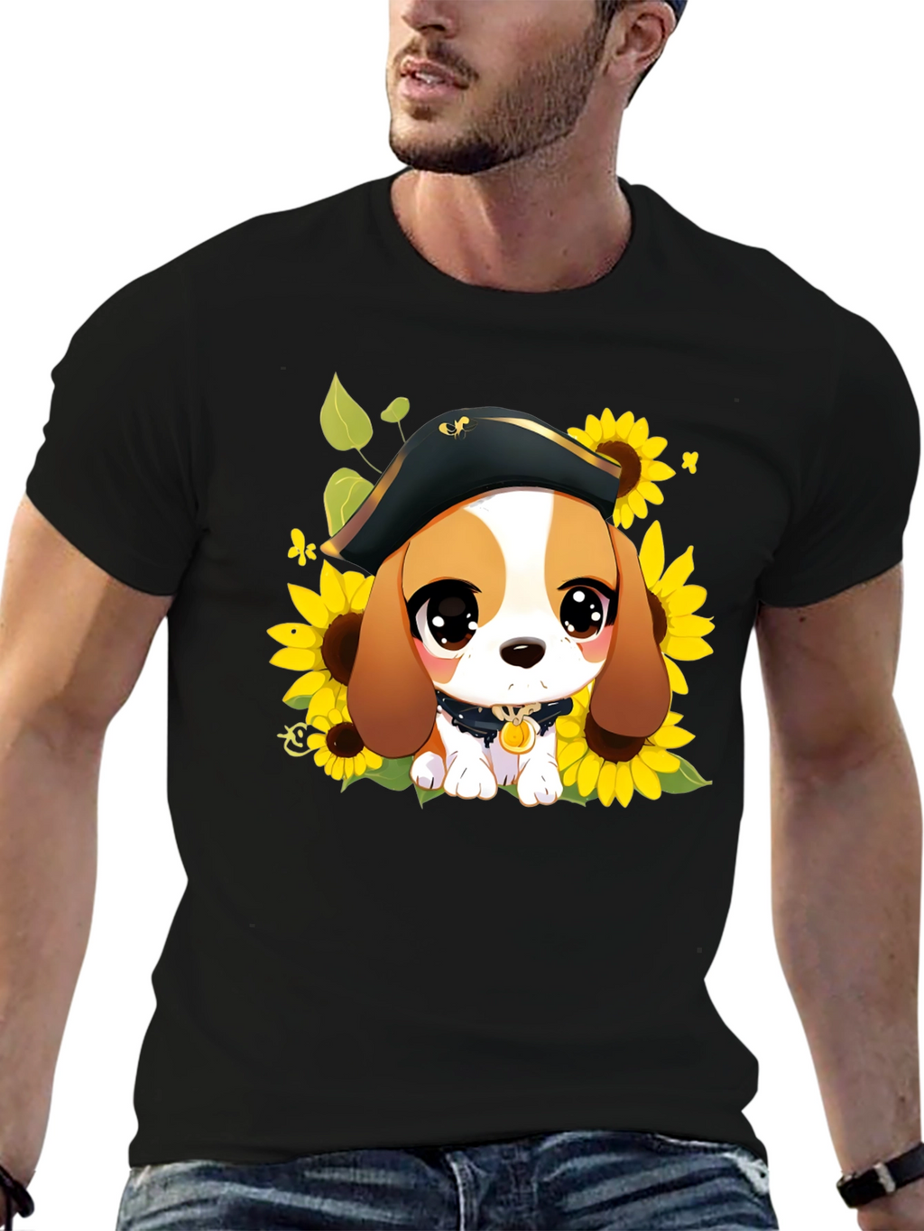 Cute Cartoon Beagle in Pirate Hat T-Shirt