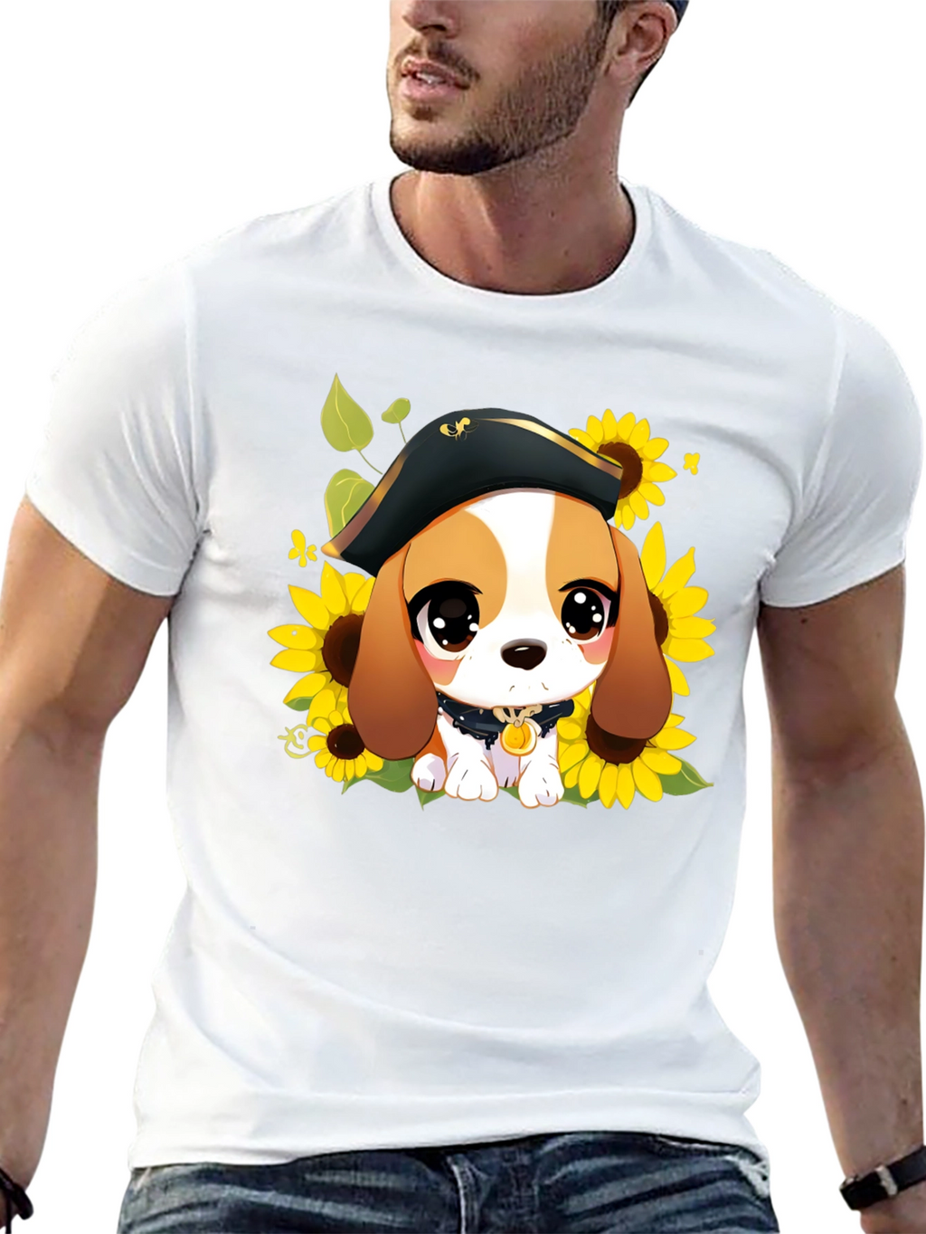 Cute Cartoon Beagle in Pirate Hat T-Shirt