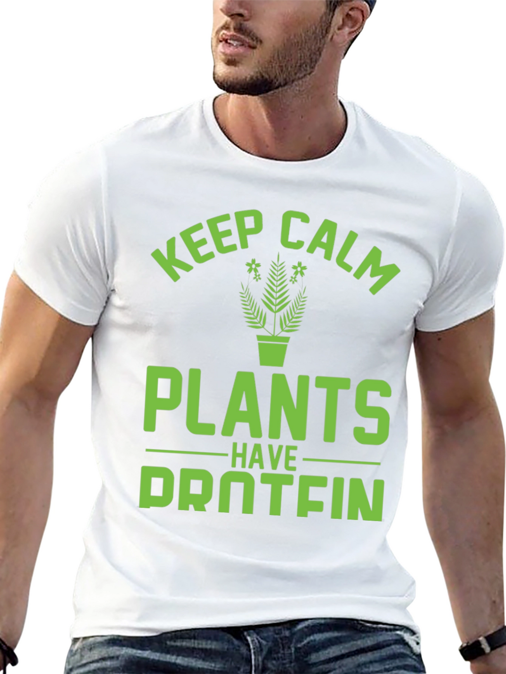 Keep Calm Plants Have Protein Funny Vegan T-Shirt