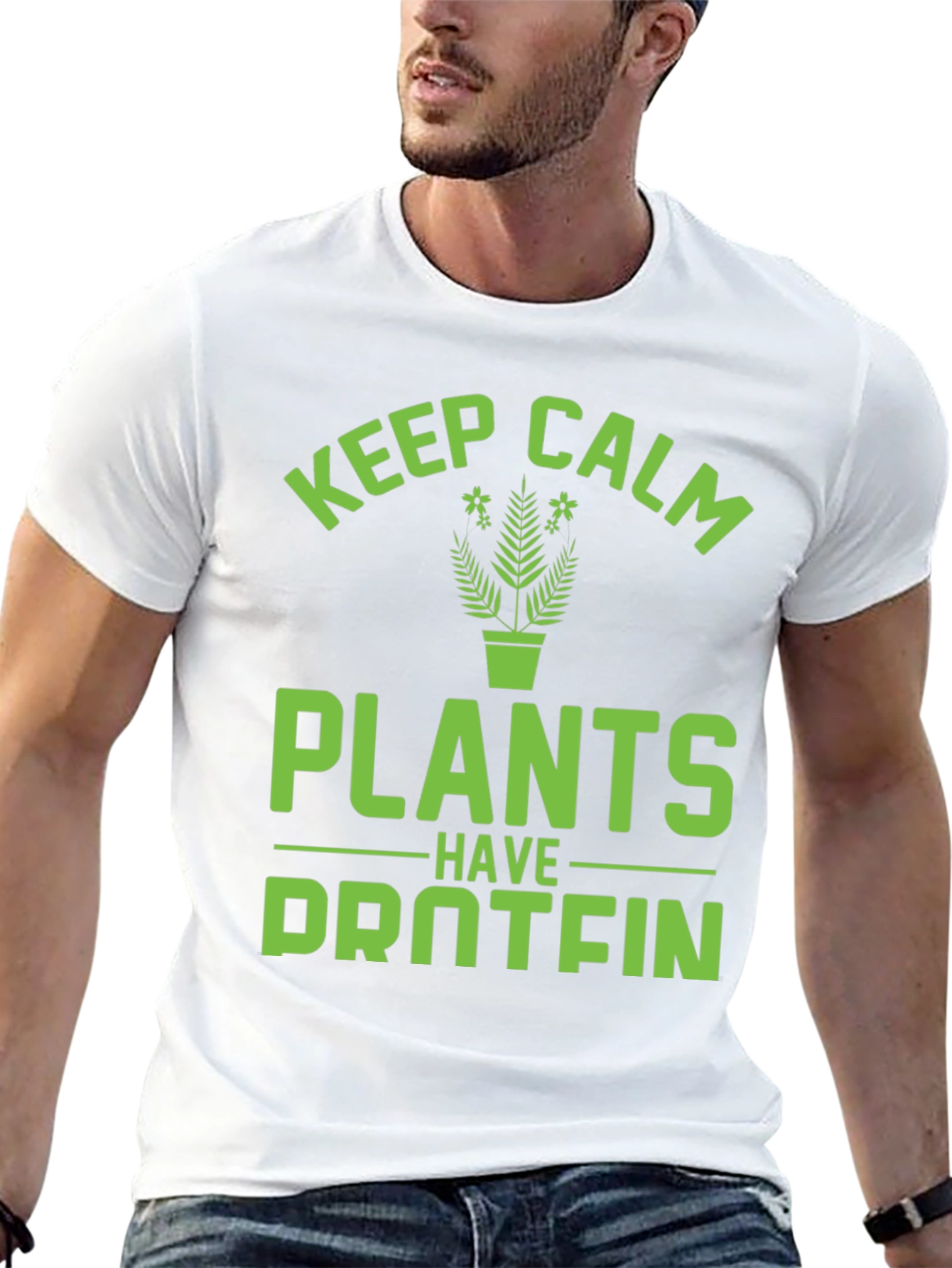Keep Calm Plants Have Protein Funny Vegan T-Shirt