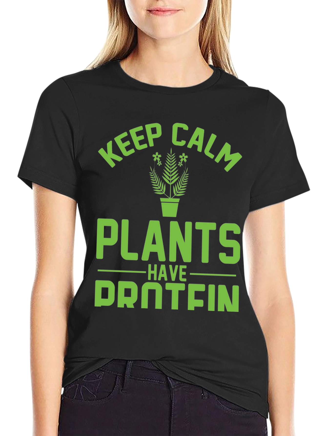 Keep Calm Plants Have Protein Funny Vegan T-Shirt