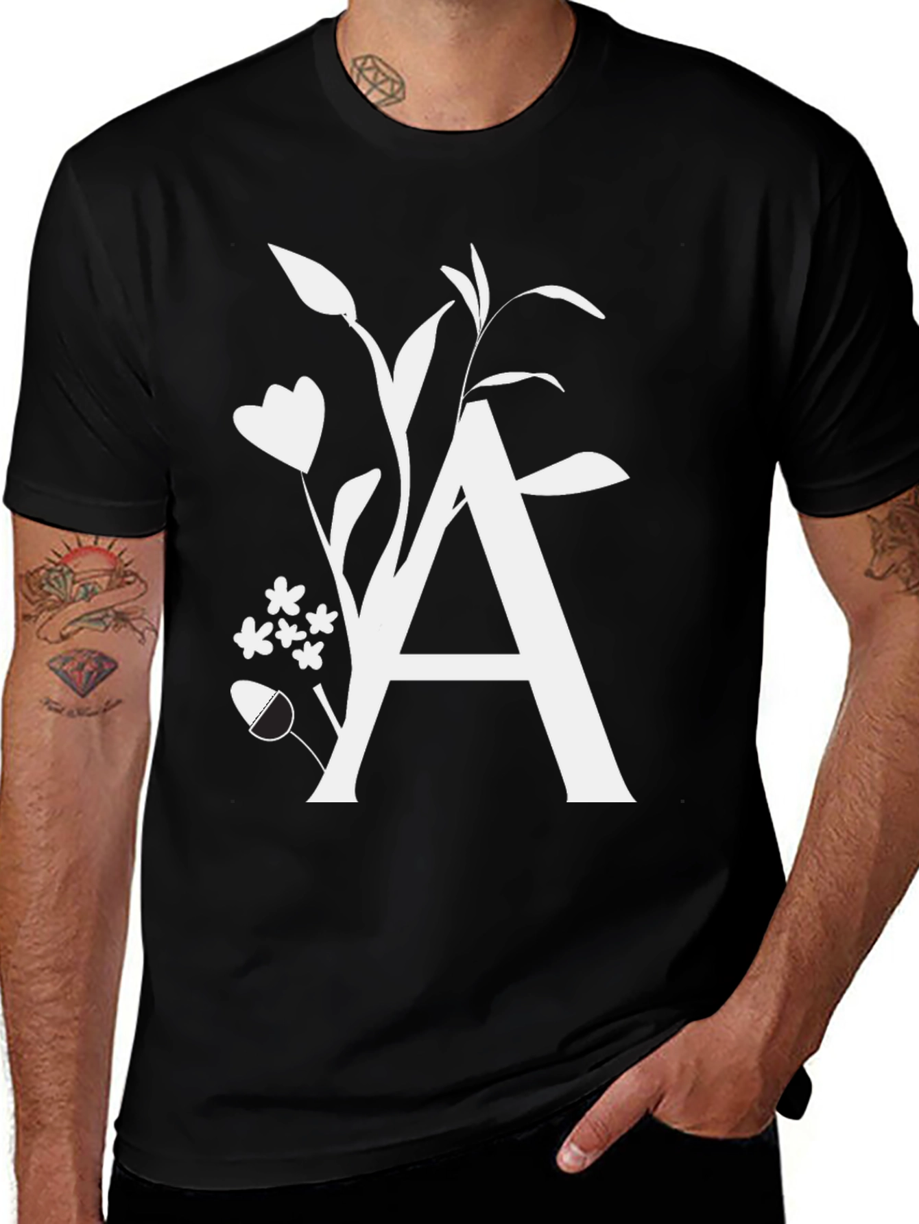 Floral Letter A T-Shirt - Stylish Initial Tee