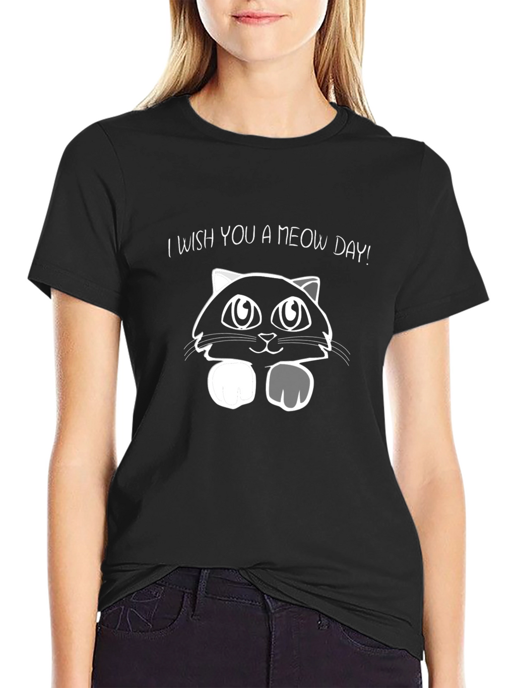 Meow Day Black Graphic T-Shirt - Unisex Cotton Tee